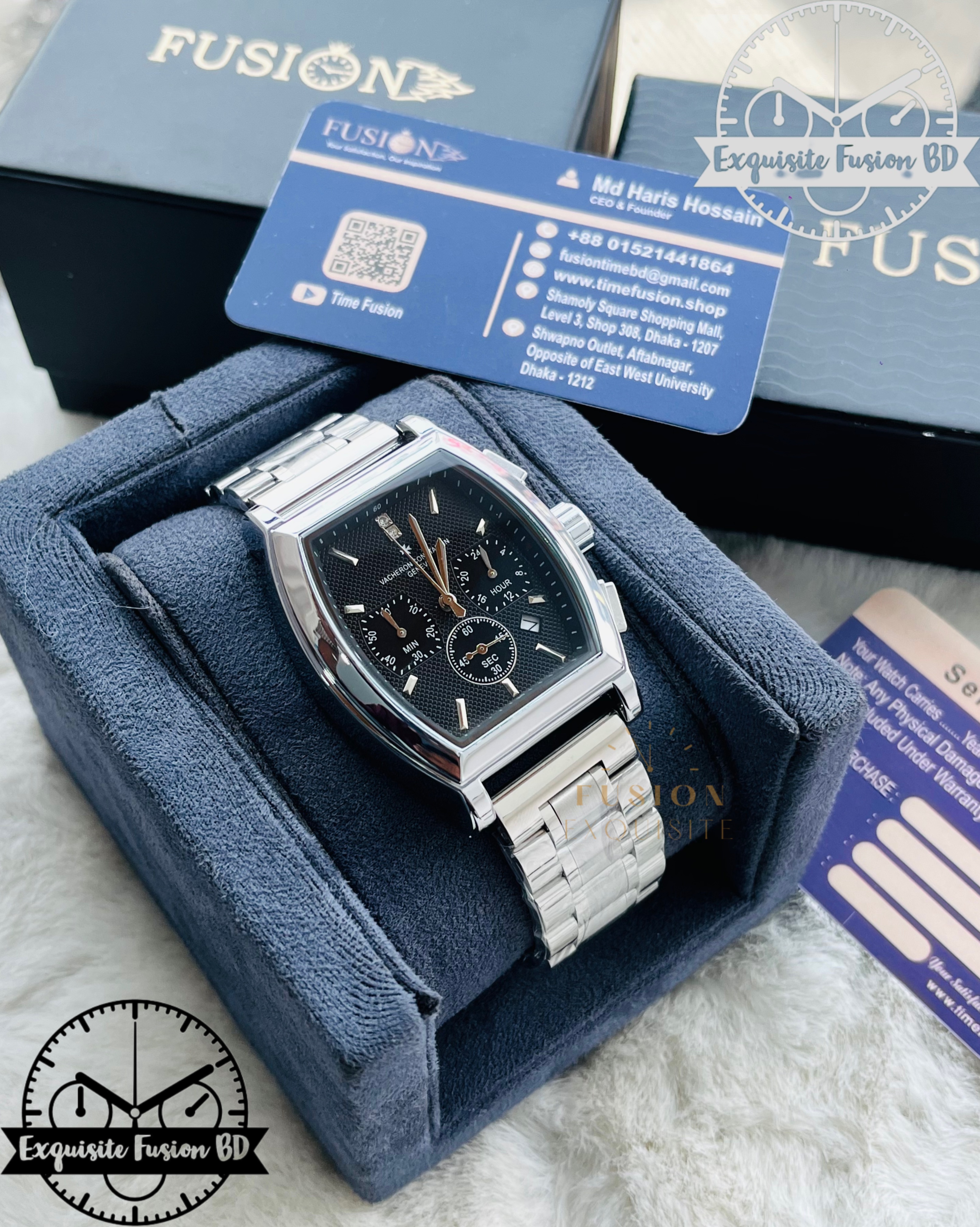 VC Silver Black Dial Chronograph Watch (Vacheron Constantine - AA Grade)_img_0