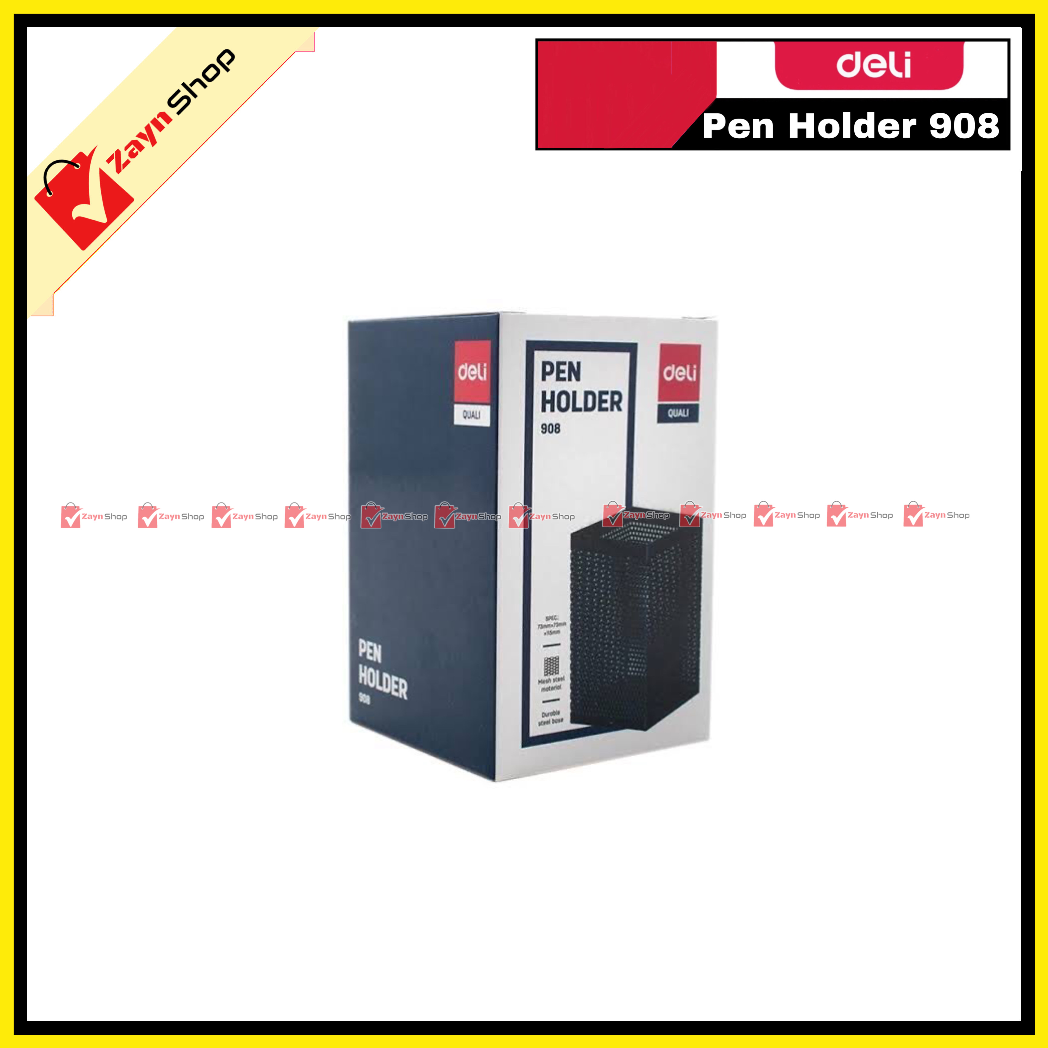 deli Pen Holder 73×73×115 mm Mesh Steel Barrel 908 Black 1pcs_img_1