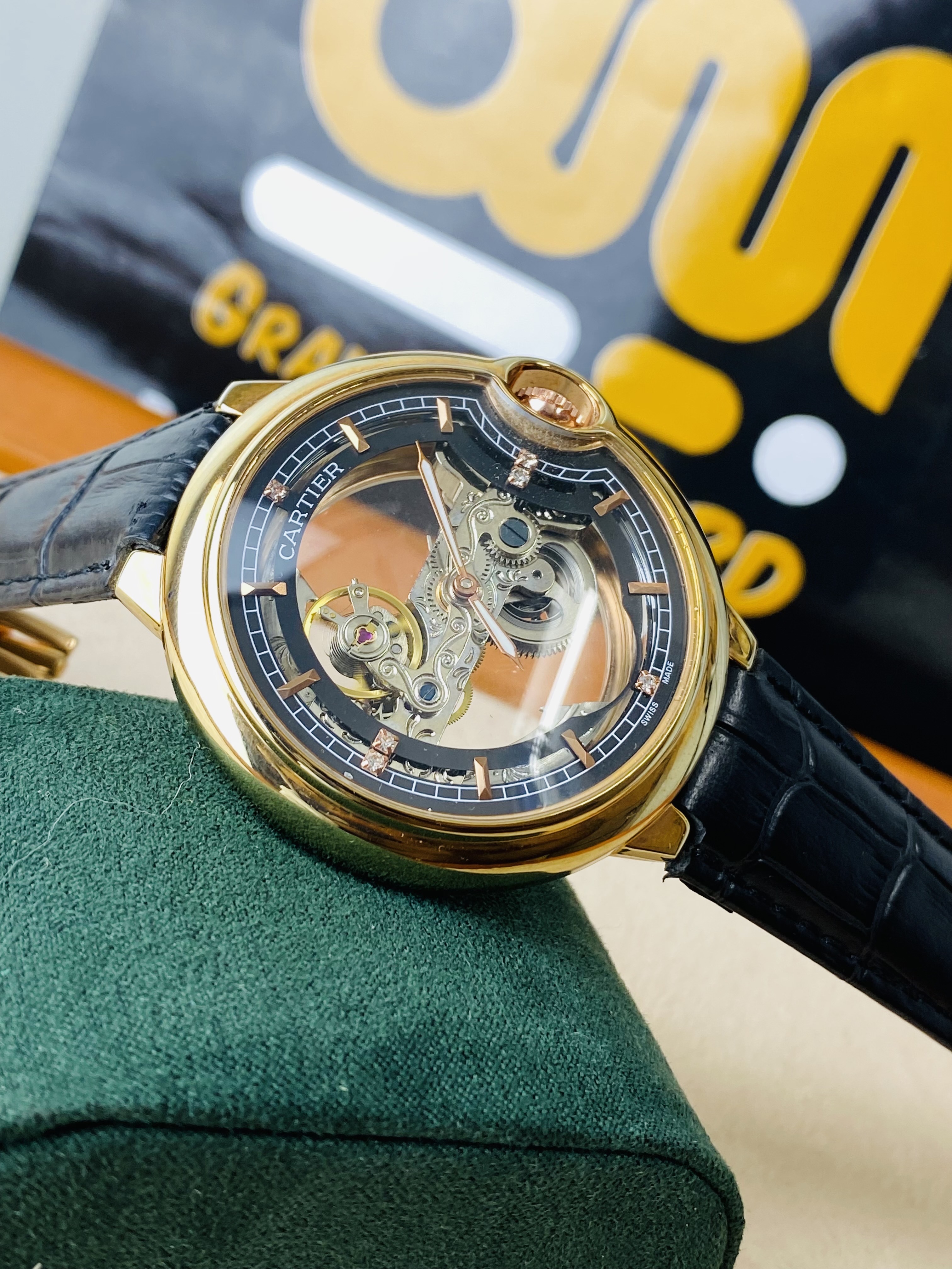 Cartier Ballon Bleu skeleton automatic mechanical watch with a black alligator leather strap_img_1