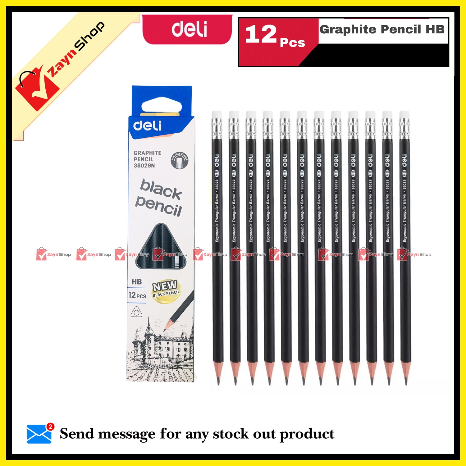Deli Graphite HB Pencil Black 12pcs_img_0