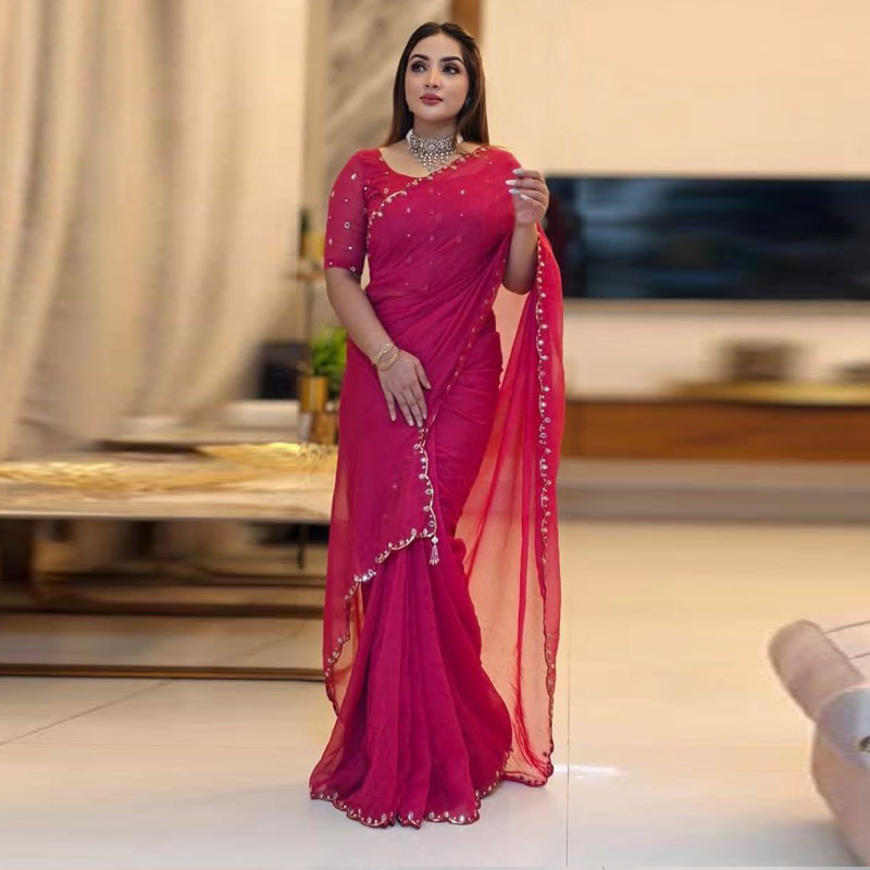 Semi Moslin Saree with Blouse Piece_img_0