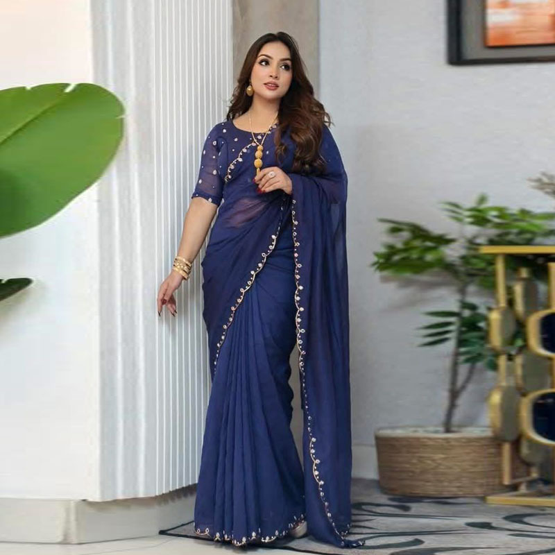 Semi Moslin Saree with Blouse Piece_img_0