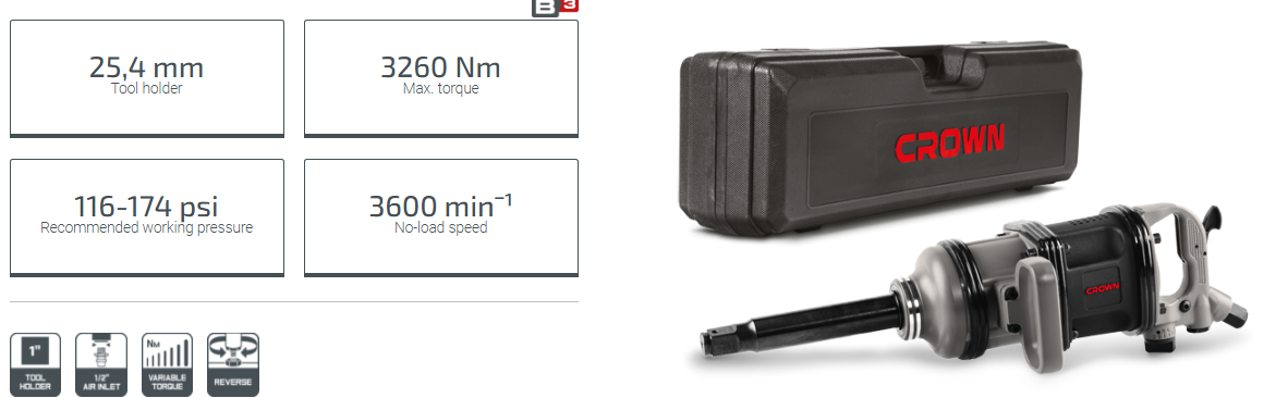 CROWN CT38083 Professional Pneumatic Impact Wrench, 3260N.m, 50mm, 1inch, Model: CT38083_img_2