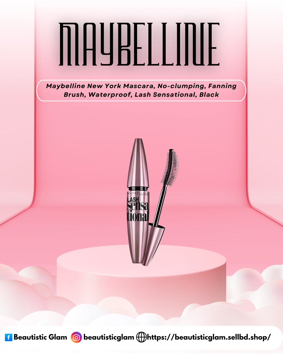Maybelline New York Mascara, No-clumping, Fanning Brush, Waterproof, Lash Sensational
