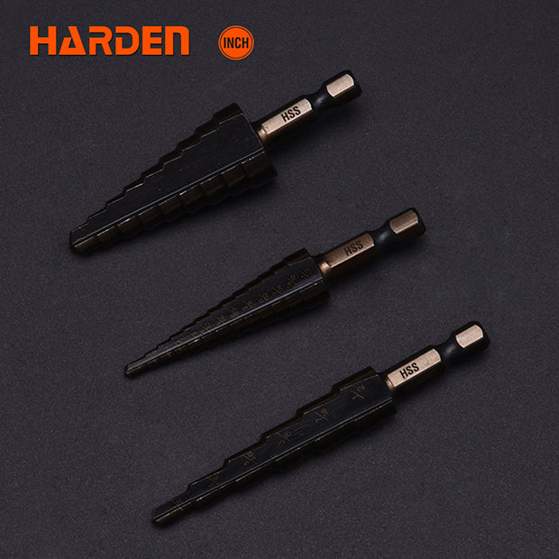 HARDEN 3 Pcs Step Drill Bit Set (inch sizes) | Titanium Coated HSS | Multi-Range Hole Enlargement | Model: 614173_img_2