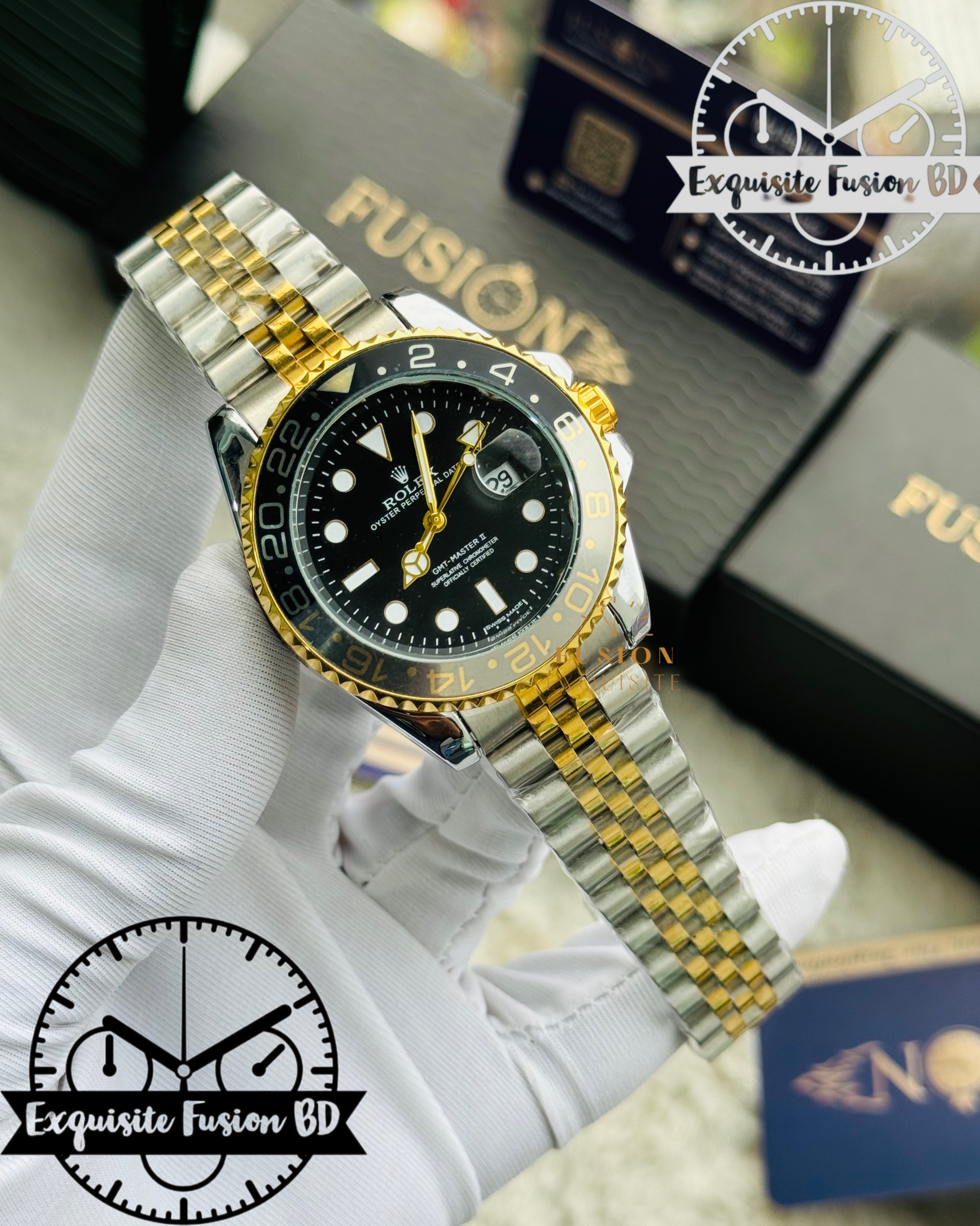 Rolex Dual Tone Jubilee Chain Black Dial Quartz Watch (AA Grade)_img_0
