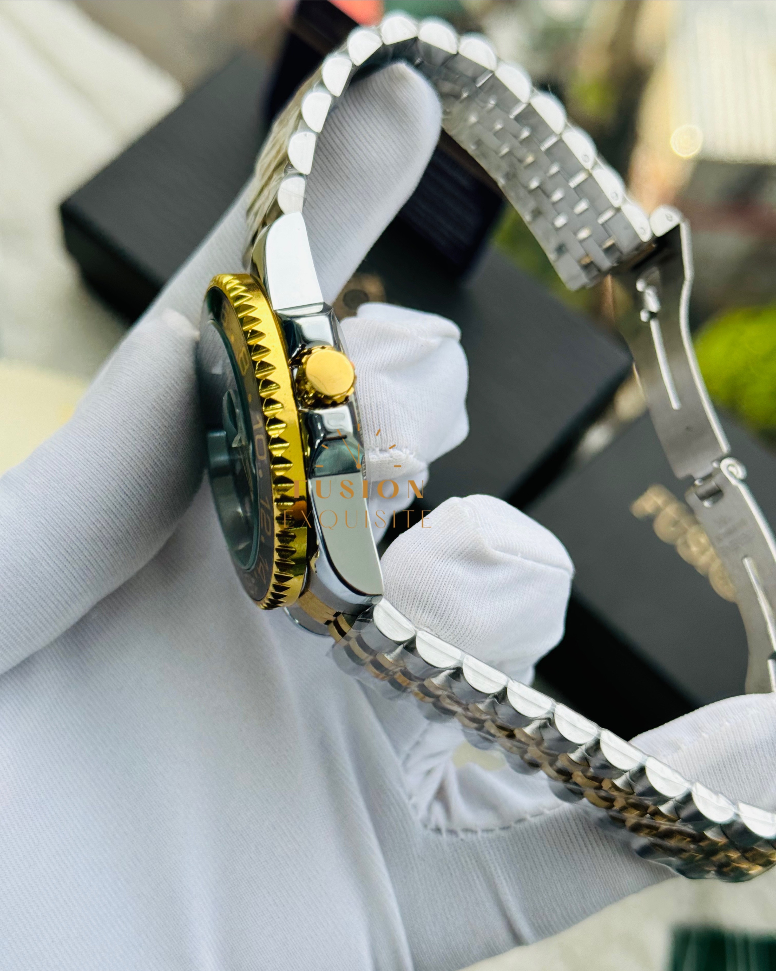 Rolex Dual Tone Jubilee Chain Black Dial Quartz Watch (AA Grade)_img_1