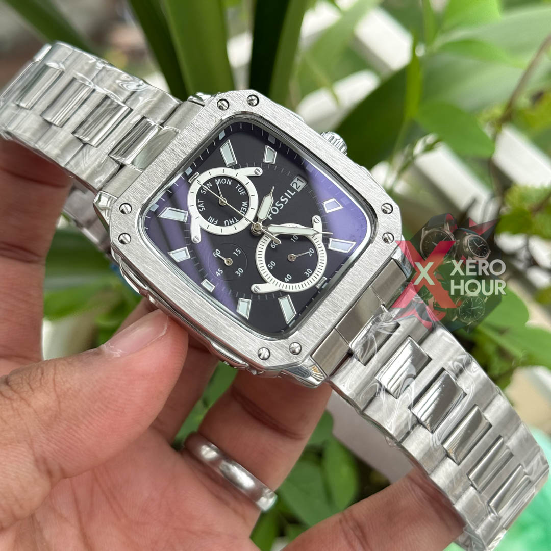 Fossil Square TV Shape Chronograph | Silver Bodyu with Black dial_img_5