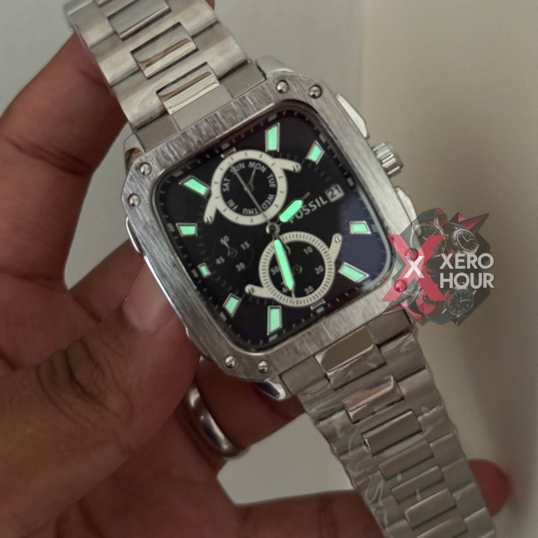 Fossil Square TV Shape Chronograph | Silver Bodyu with Black dial_img_6