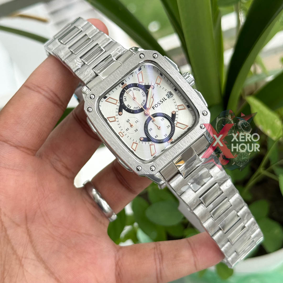 Fossil Square TV Shape Chronograph | Silver Body White Dial