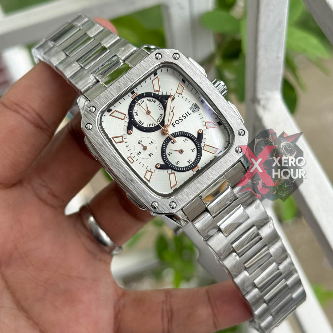 Fossil Square TV Shape Chronograph | Silver Body White Dial_img_4