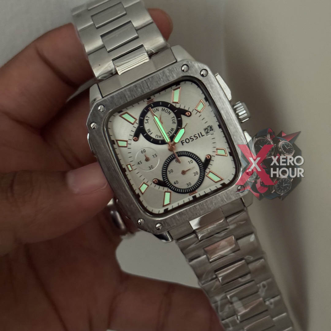 Fossil Square TV Shape Chronograph | Silver Body White Dial_img_5