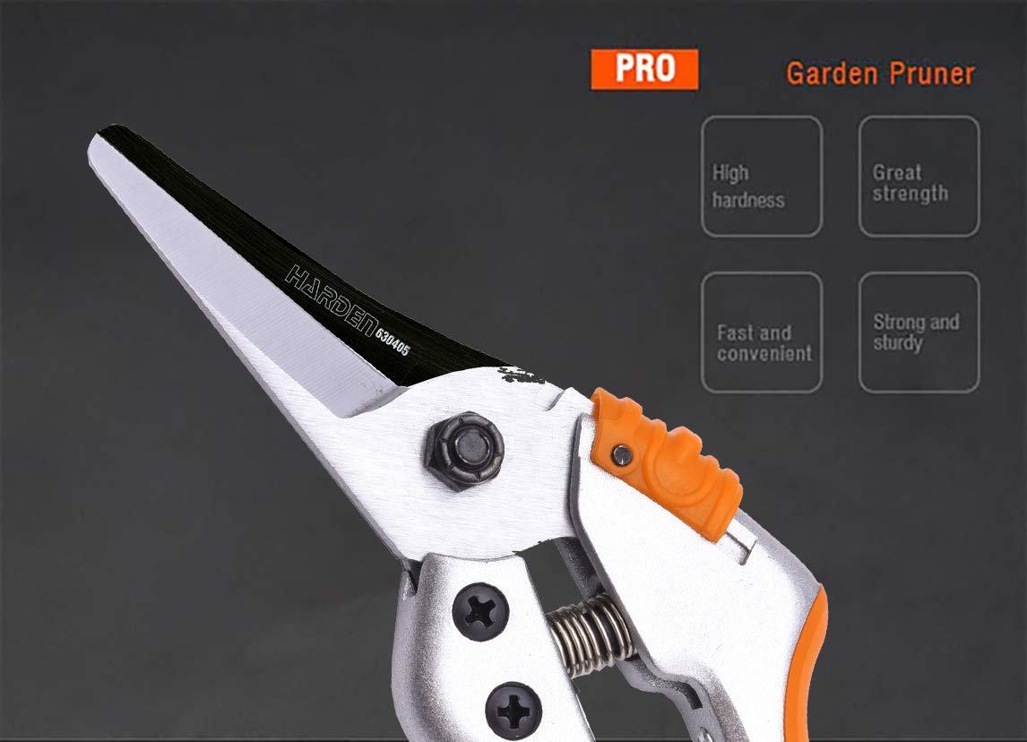 HARDEN 8" Professional Garden Pruner, Forged of SK5 Steel, Comfortable TPR Handle, Large Spring & Plastic Lock, Anti-Touch Design; 630405_img_3