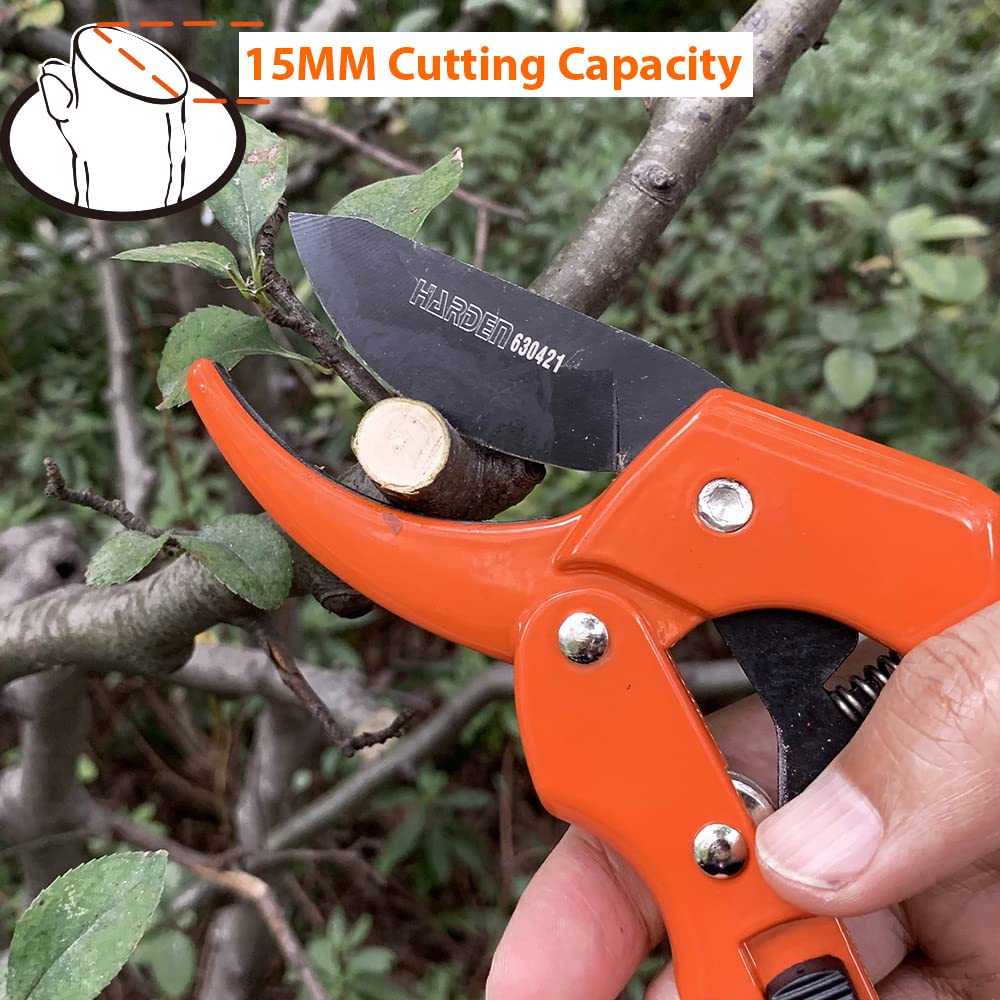 HARDEN 8" Garden Pruner, SK5 Steel Blade, 200mm, Designed to Cut 1.5 cm Diameter Wood, One-Handed Safety Lock; Model 630421_img_1