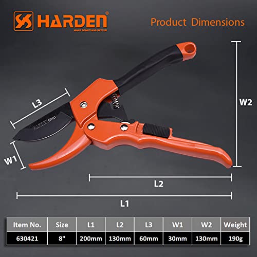 HARDEN 8" Garden Pruner, SK5 Steel Blade, 200mm, Designed to Cut 1.5 cm Diameter Wood, One-Handed Safety Lock; Model 630421_img_4