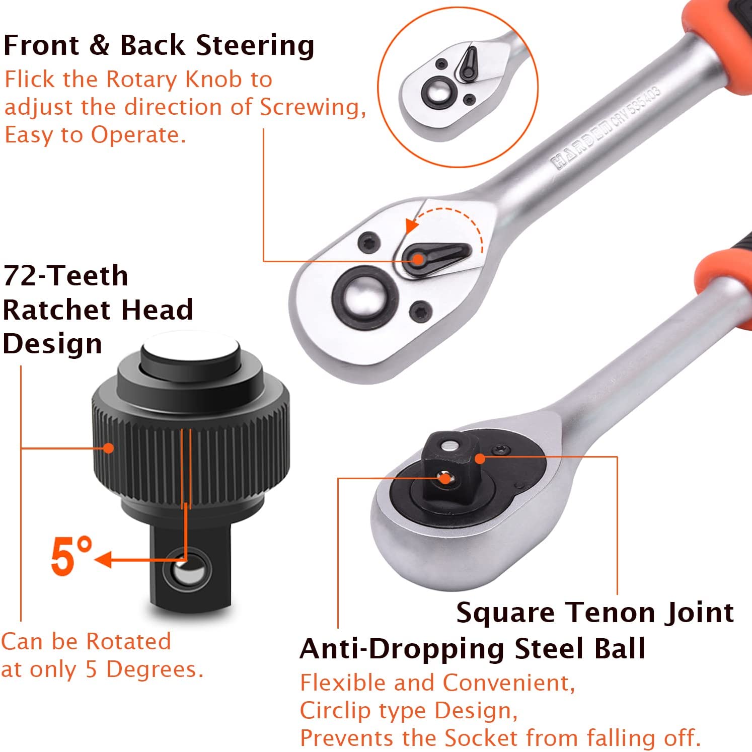 HARDEN Professional Ratchet Handle ( 1/4" | 3/8" | 1/2" | 3/4" ), Quick Release Ratchet Wrench with Grip Handle 535303 | 535403 | 535503 | 535504 | 535601_img_3