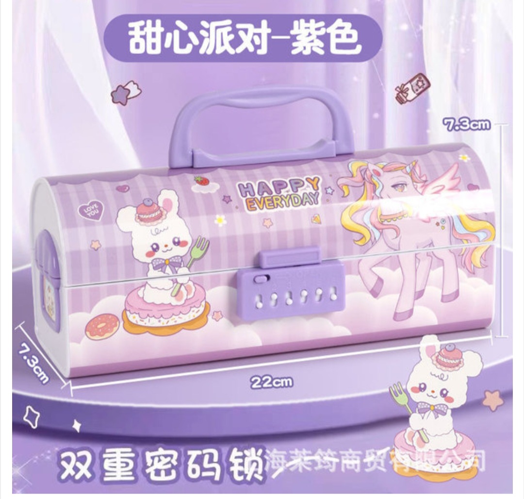Cipher Lock Large Capacity Stationery Box Multi-function Pencil Case Cyber Popular Boys and Girls Suitcase Pencil Case_img_3