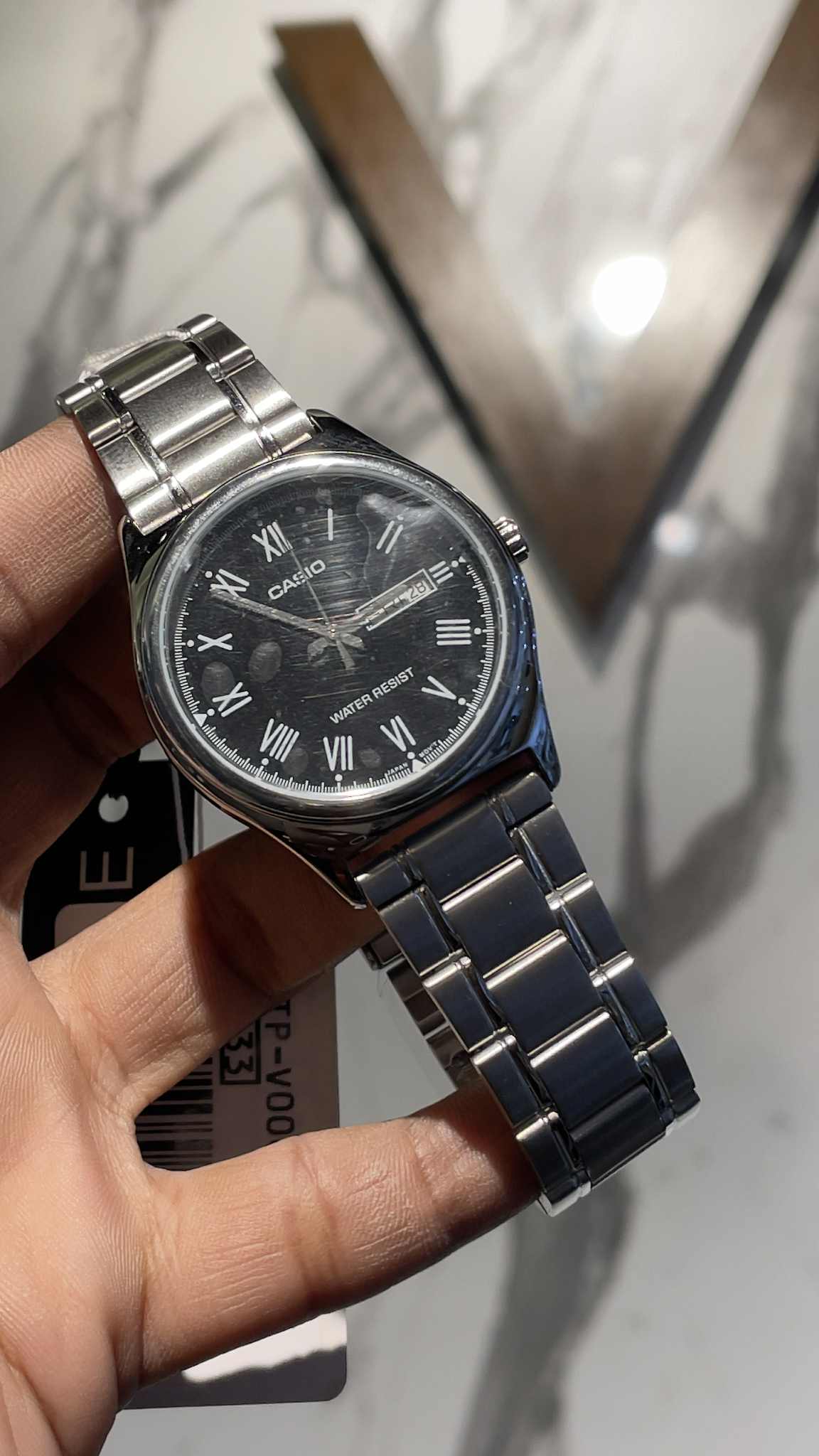 Casio MTP-V006D-1B Men’s Silver Stainless Steel Watch with Black Roman Dial