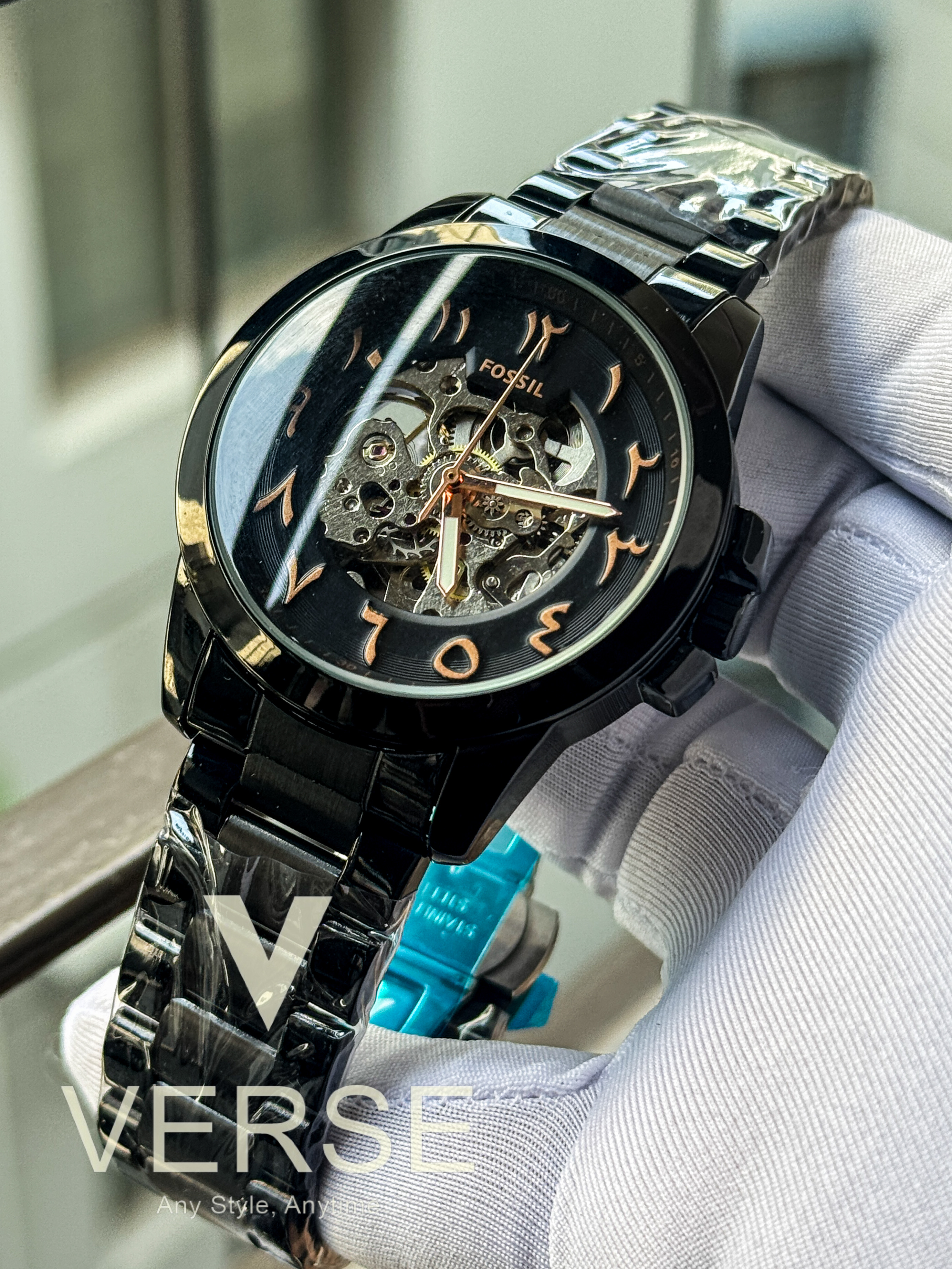 Fossil Automatic Black Chain Arabic