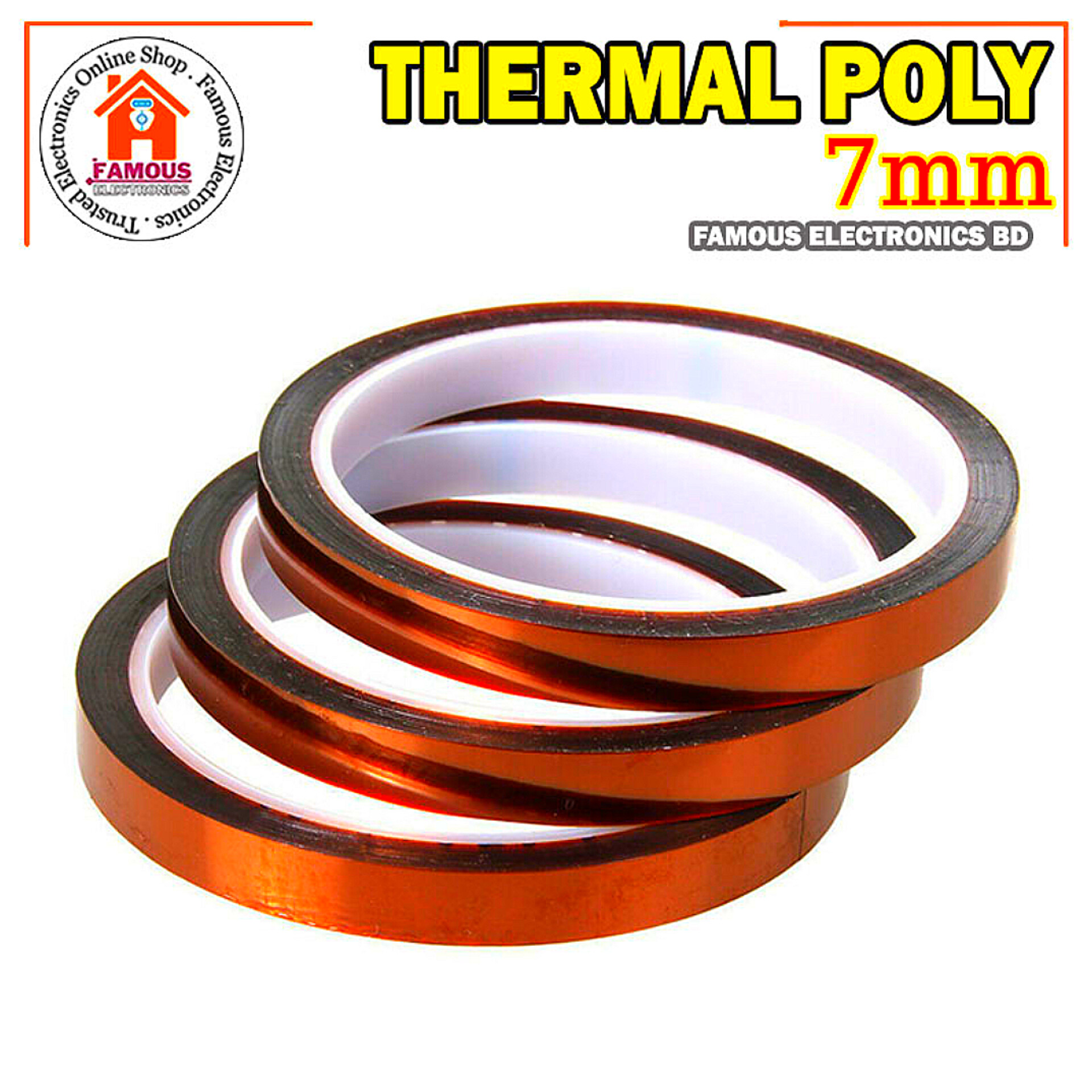 High Temperature Heat Tape Thermal Polyimide Insulation 7mm Wide Adhesive Tape_img_3