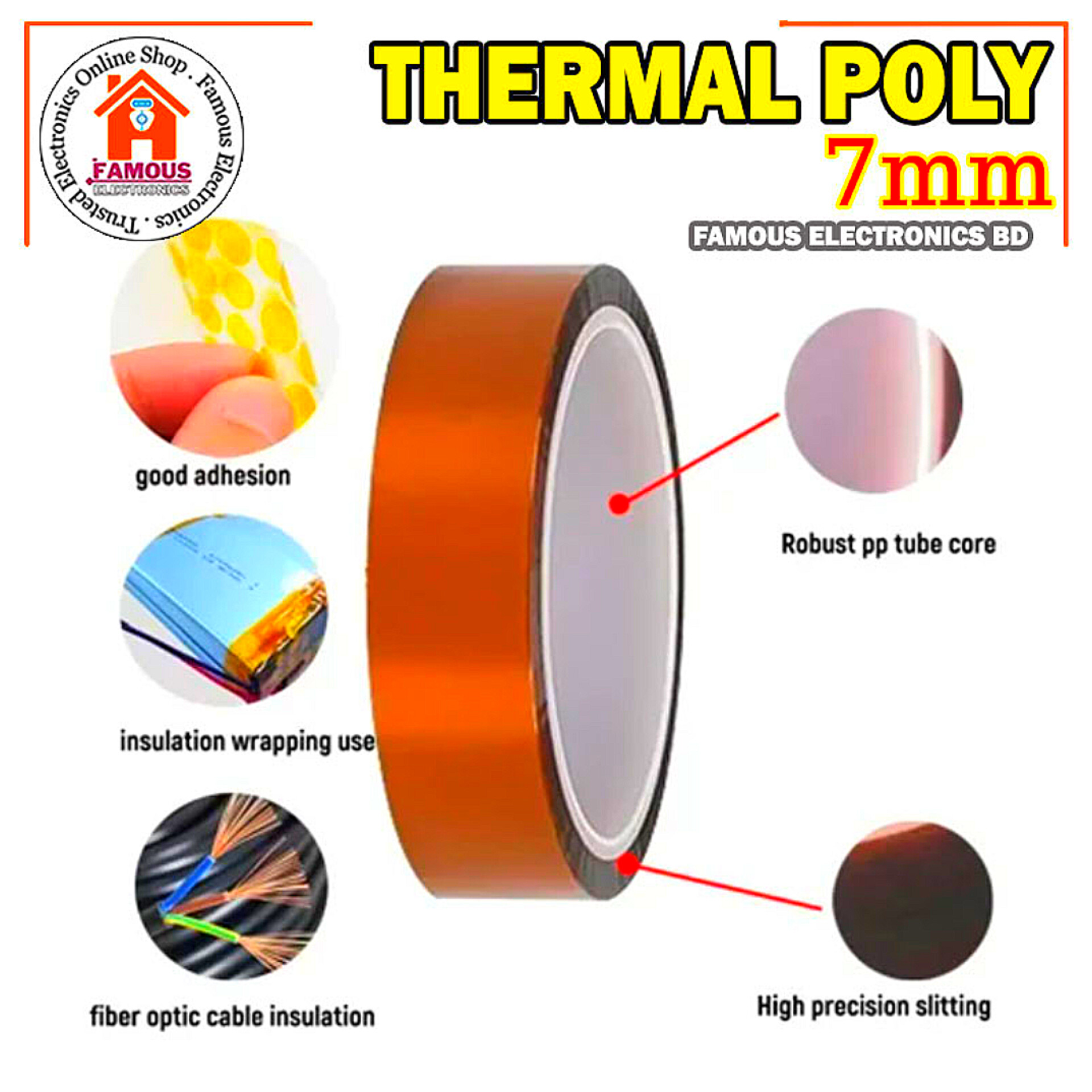 High Temperature Heat Tape Thermal Polyimide Insulation 7mm Wide Adhesive Tape_img_5