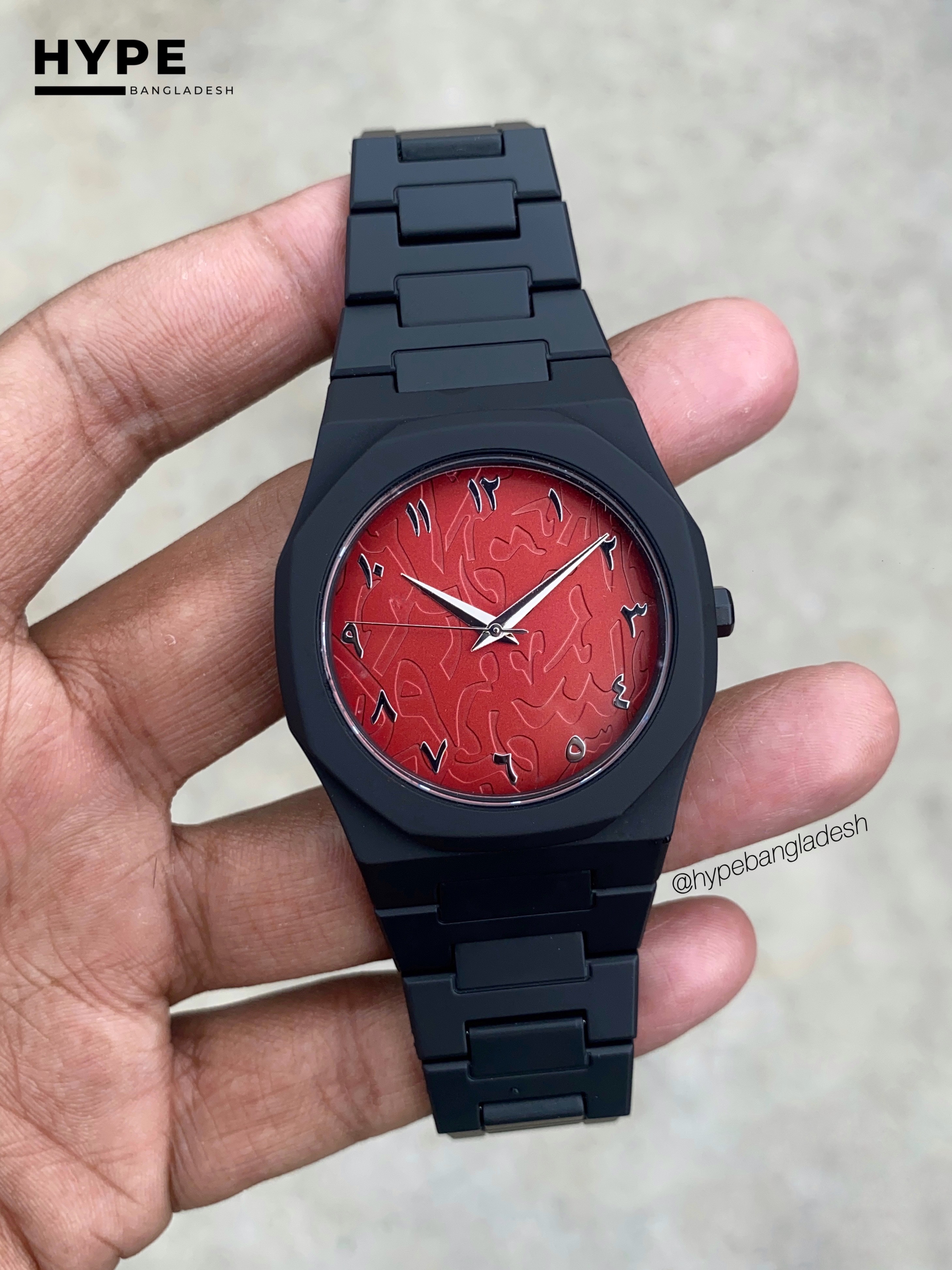 Red Calligraphy Dial Polycarbon Plastic Lightweight Watch_img_0
