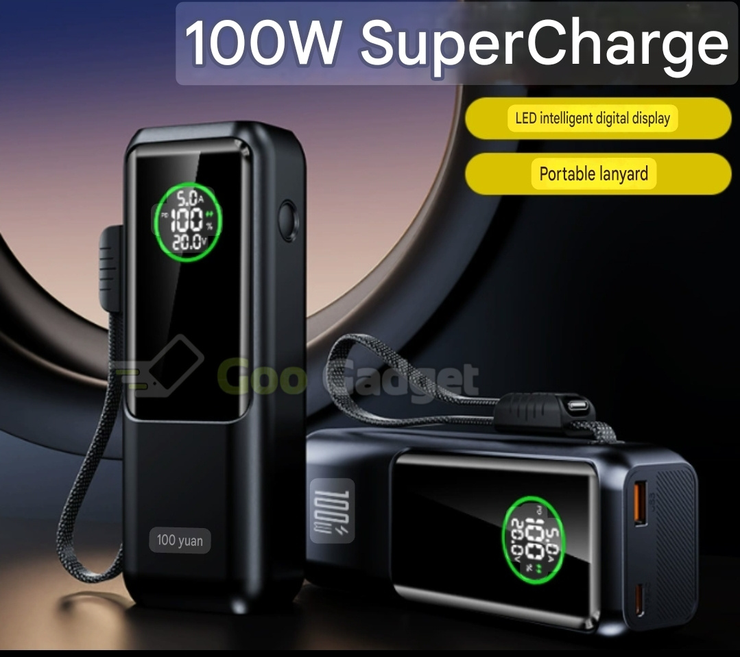 100W Super Fast Charging Power Bank Case (Battery Not Included) | Built-in Cable | LED Display | Supports 4×21700 Cells | Laptop & Mobile PD Charger_img_0
