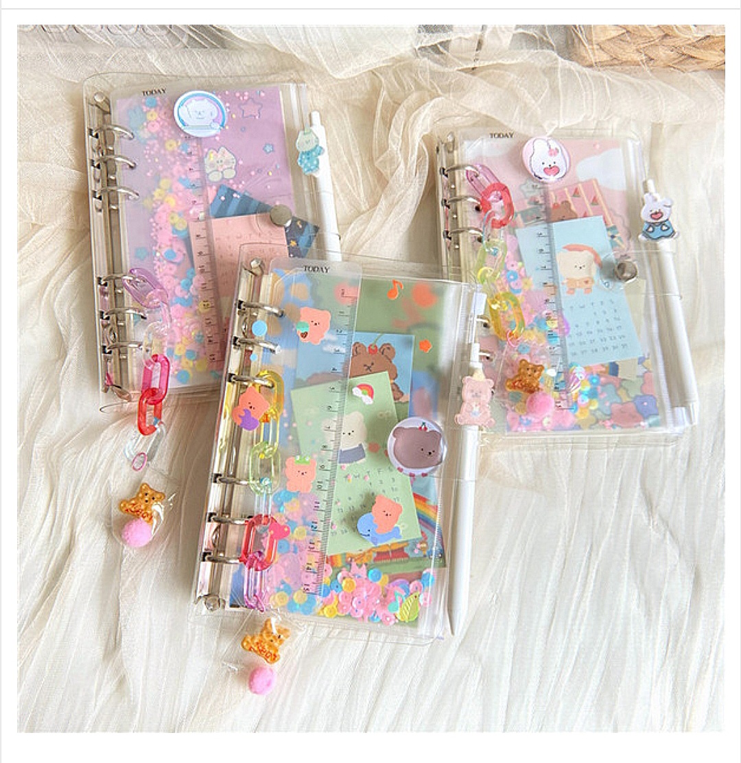 Korean Ins Pink Girly Heart Loose-Leaf Notebook Transparent Diary Notebook Schedule with Stickers