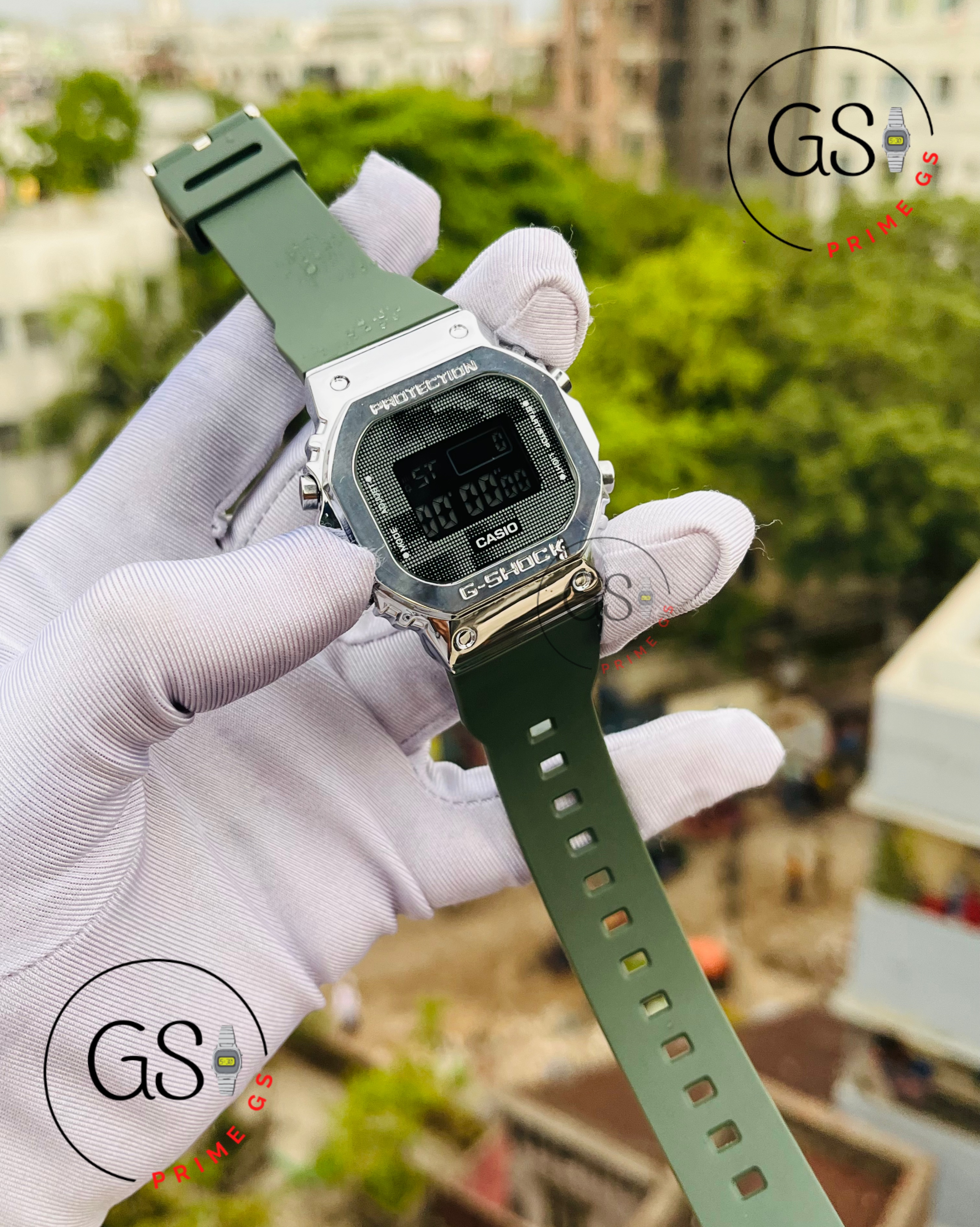 G-Shock Green Digital Square Metal AA Grade GShock Watch