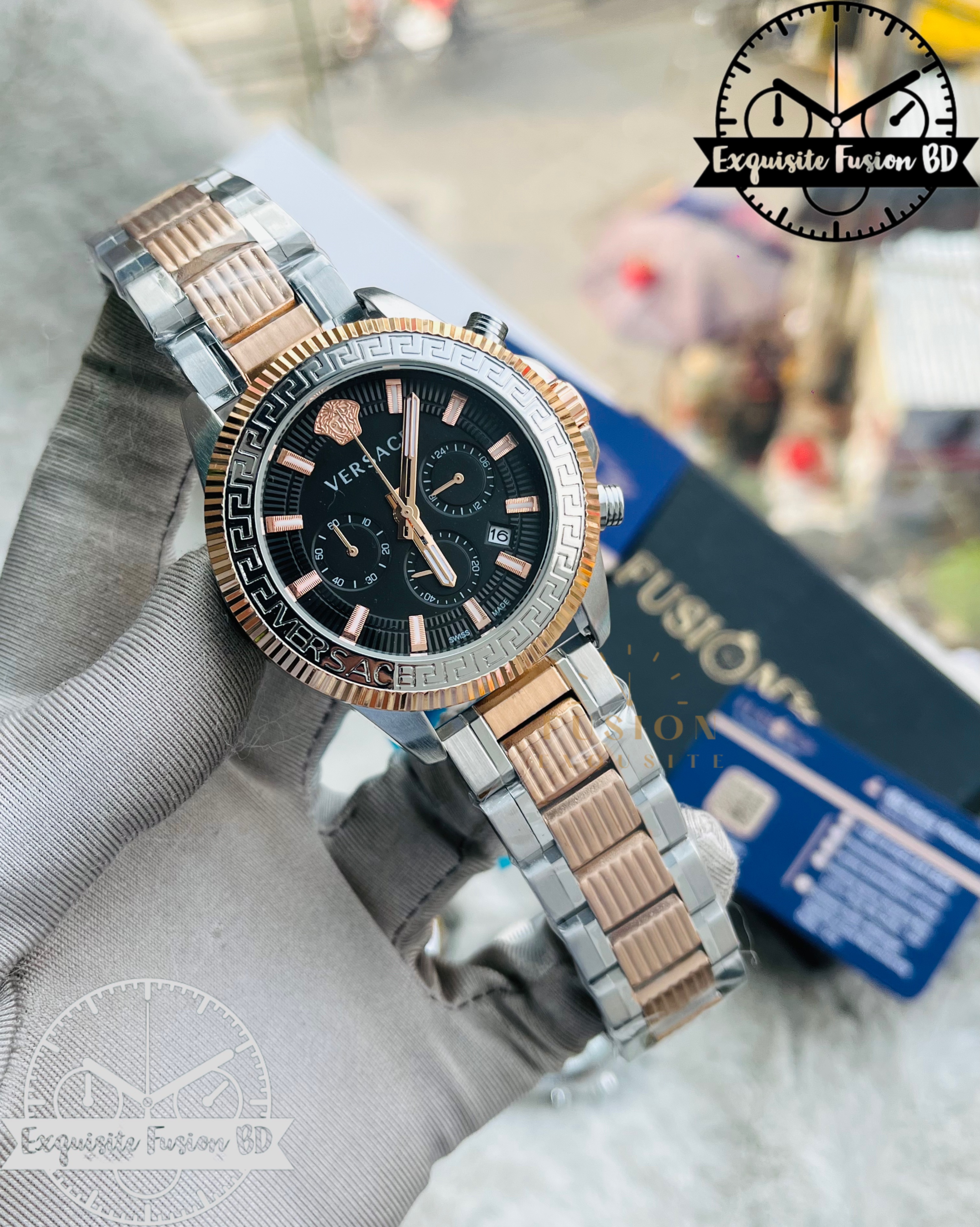 Versace Black Rose Gold Dual Tone Chronograph Watch (AA grade)