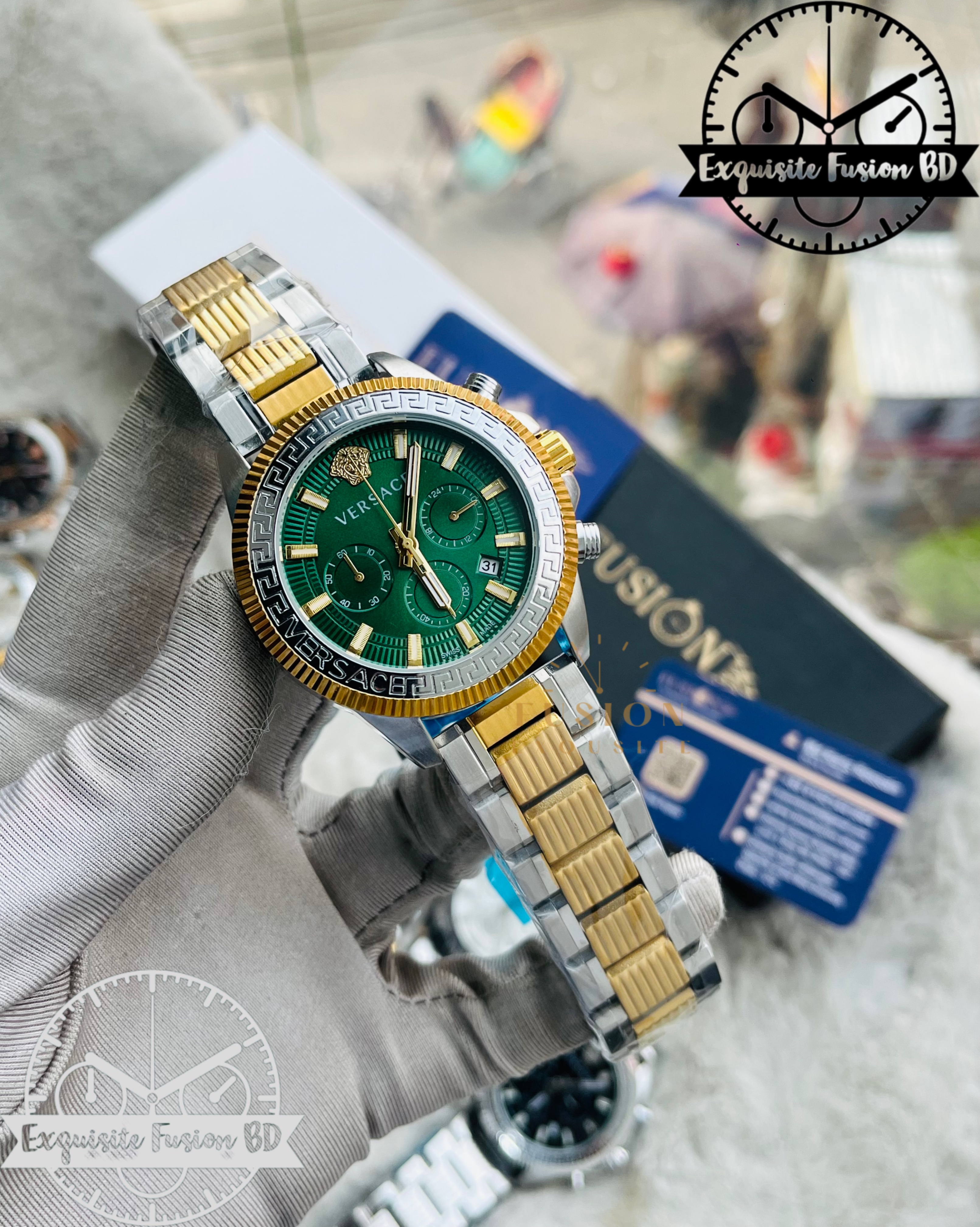 Versace Green Gold Dual Tone Chronograph Watch (AA grade)