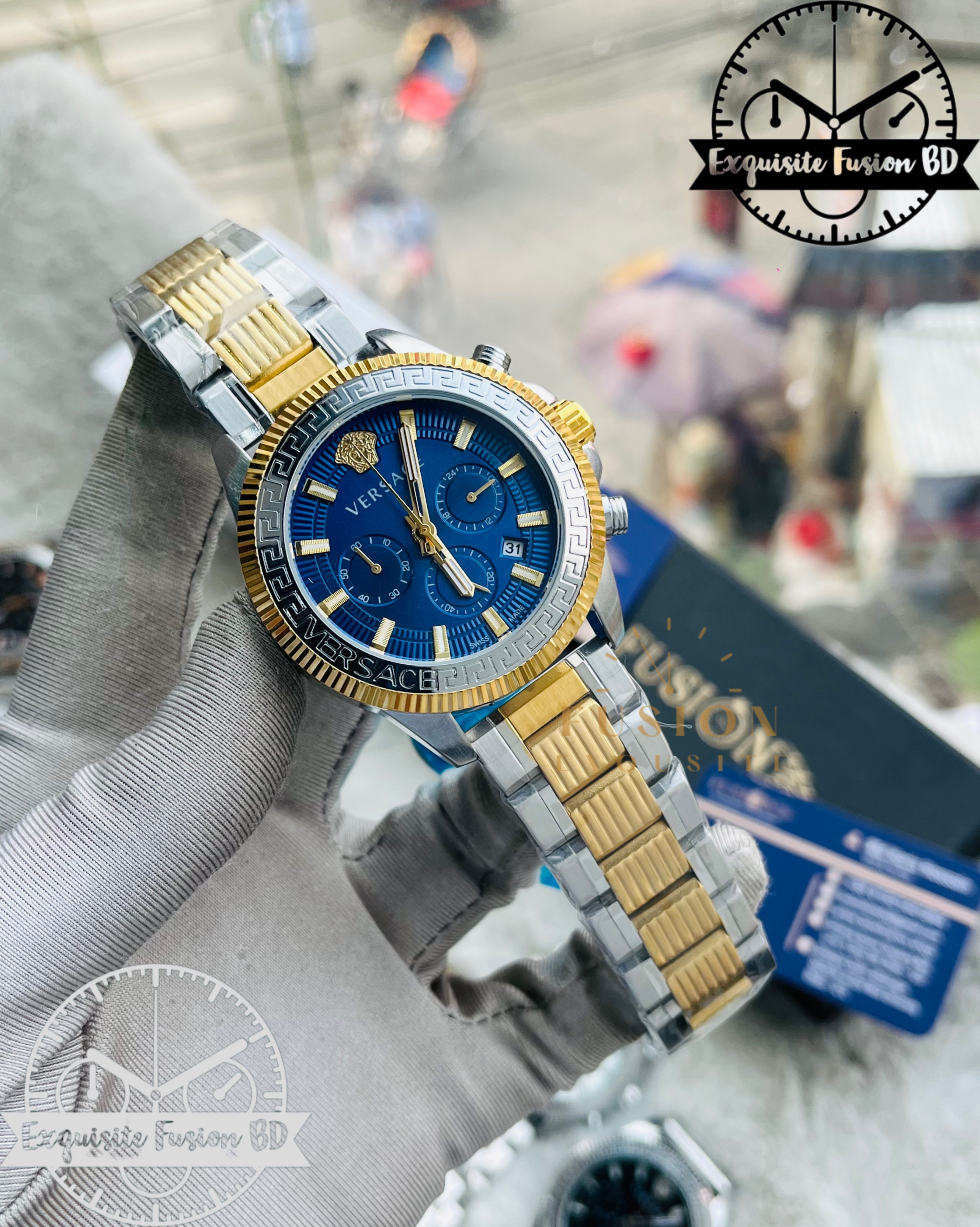 Versace Blue Gold Dual Tone Chronograph Watch (AA grade)