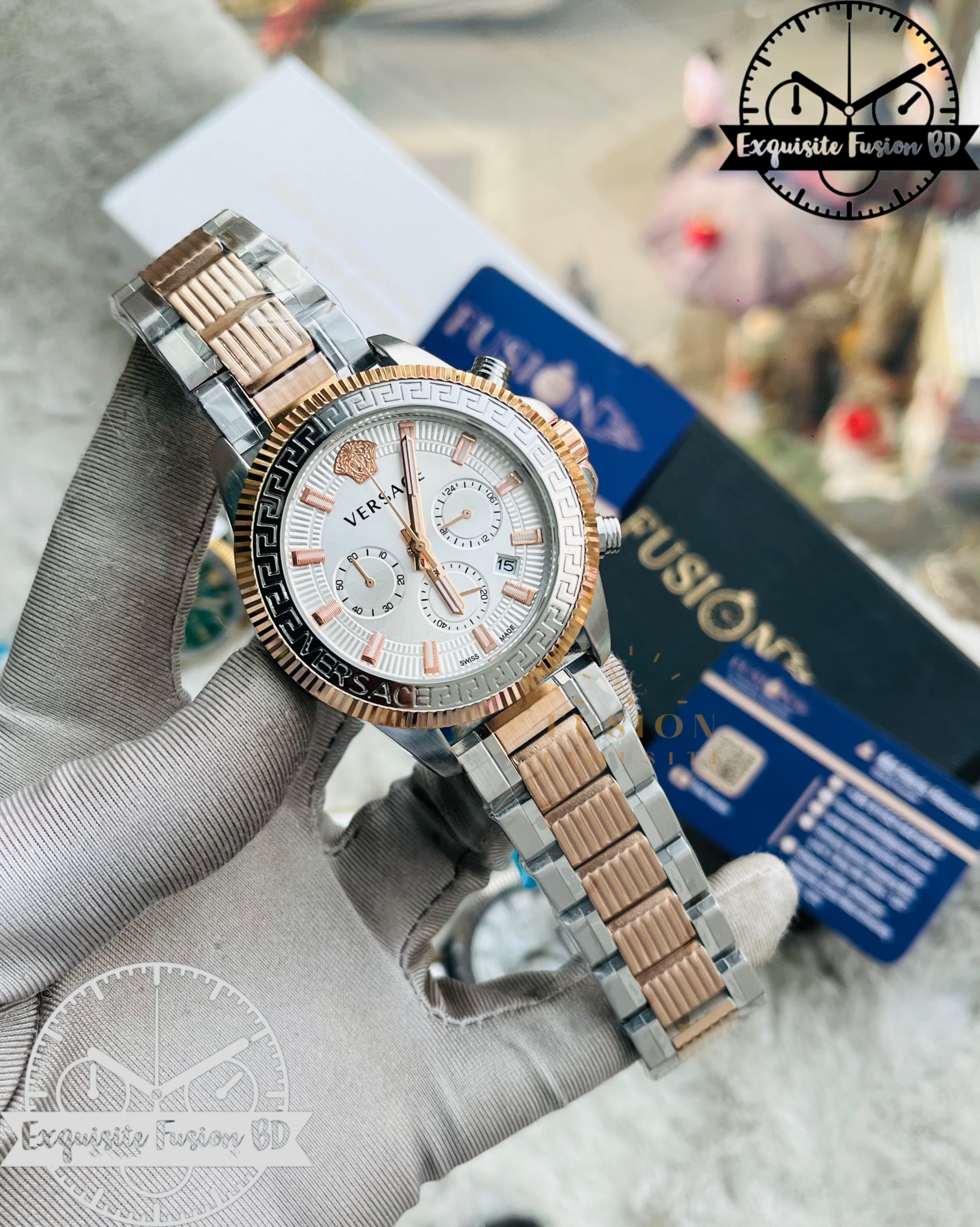 Versace White Rose Gold Dual Tone Chronograph Watch (AA grade)