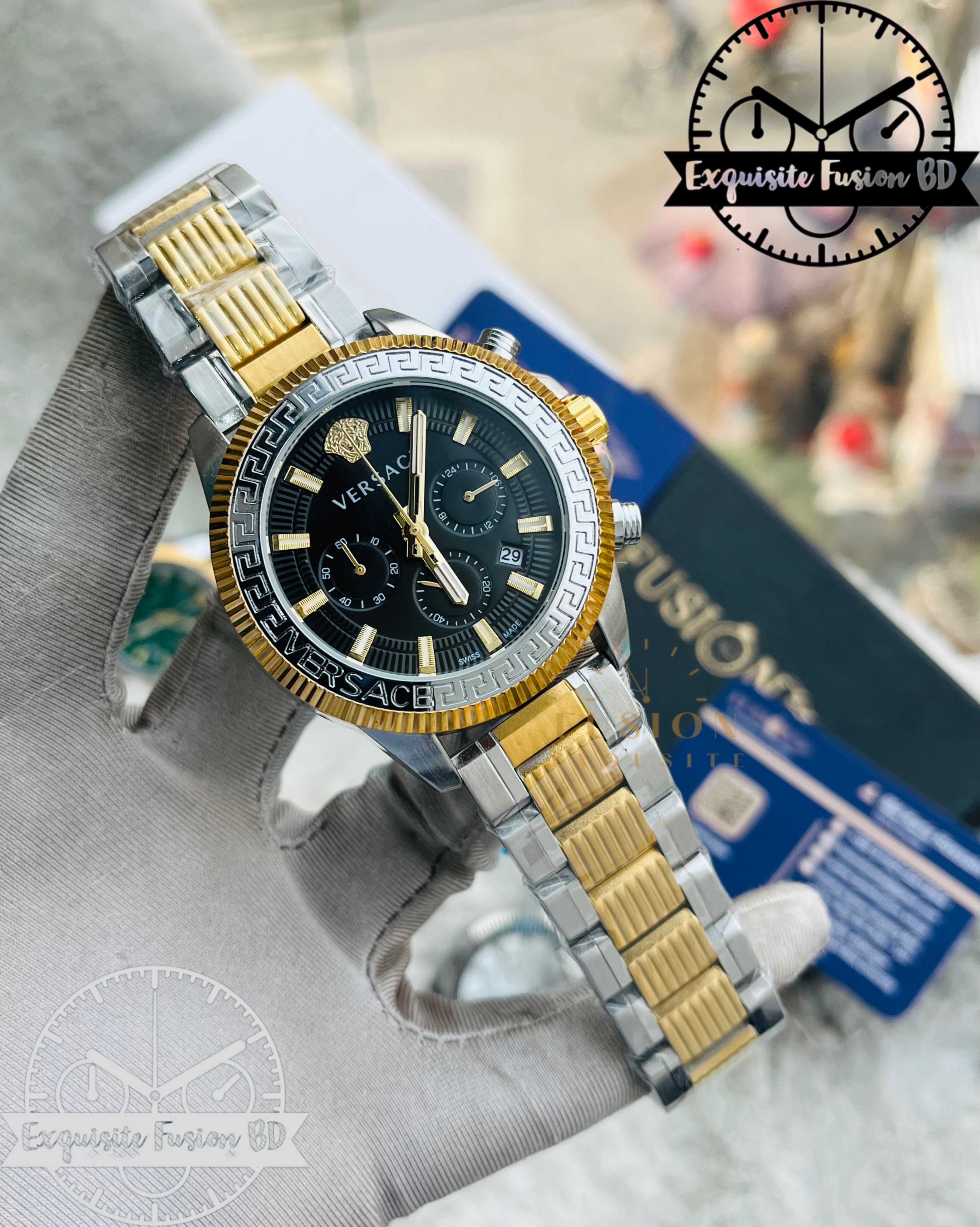 Versace Black Gold Dual Tone Chronograph Watch (AA grade)