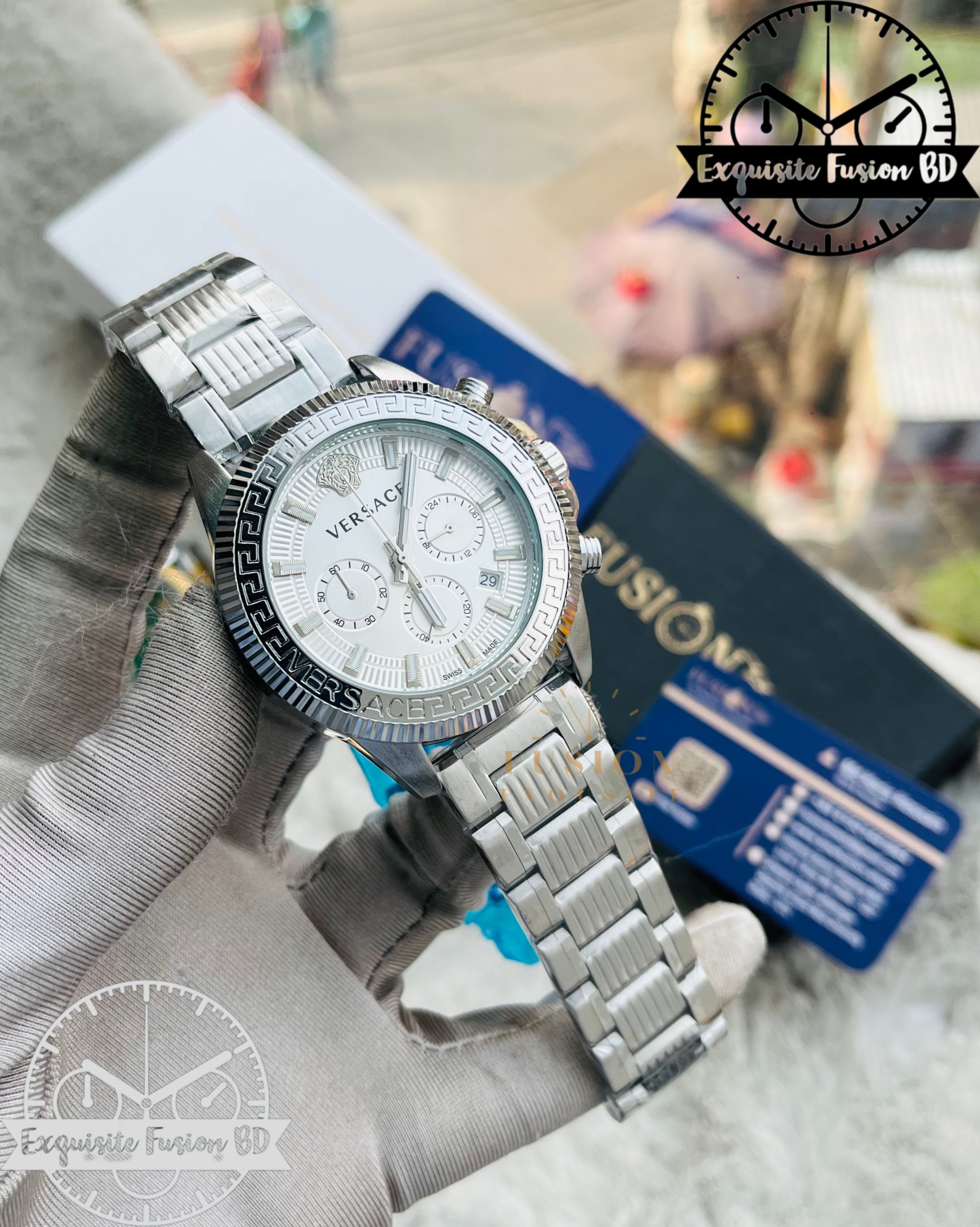 Versace White Silver Chronograph Watch (AA grade)