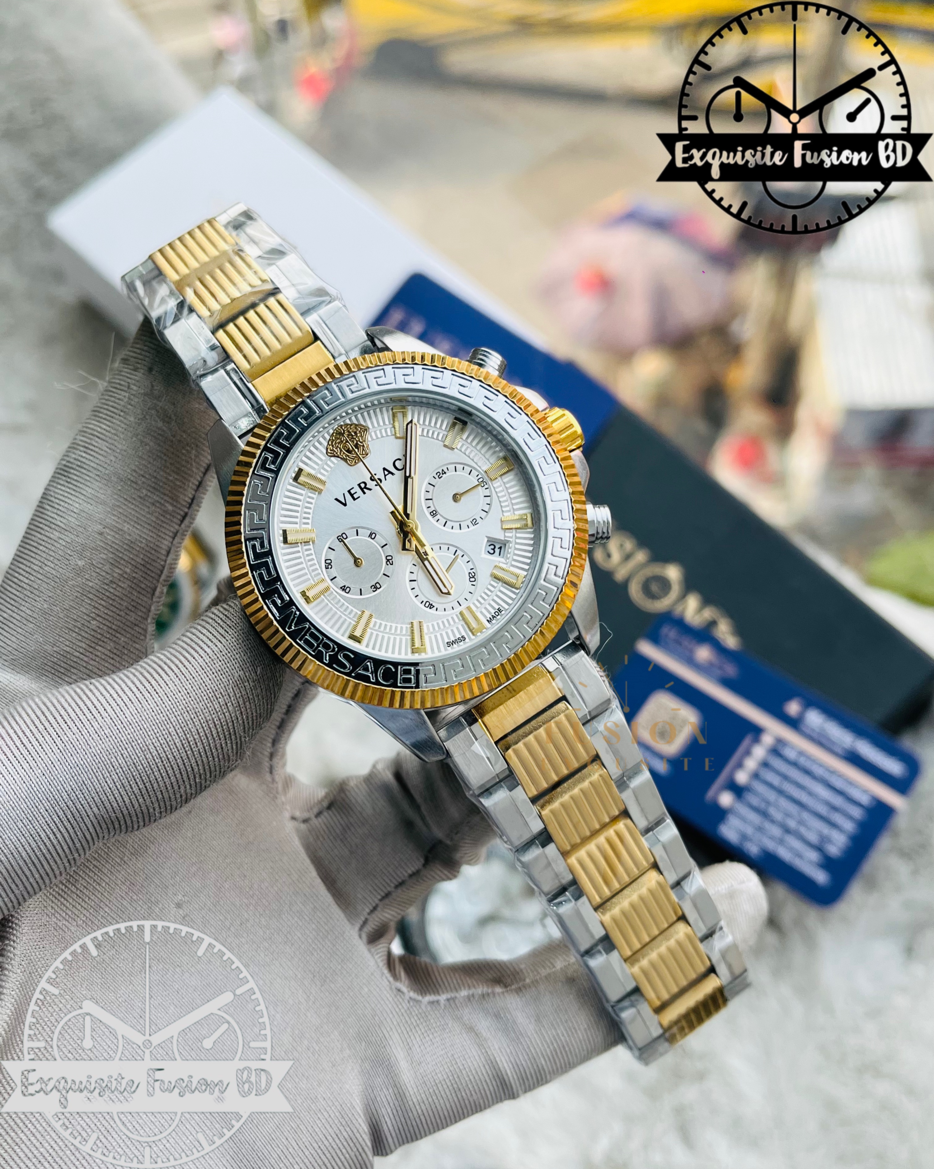 Versace White Gold Dual Tone Chronograph Watch (AA grade)