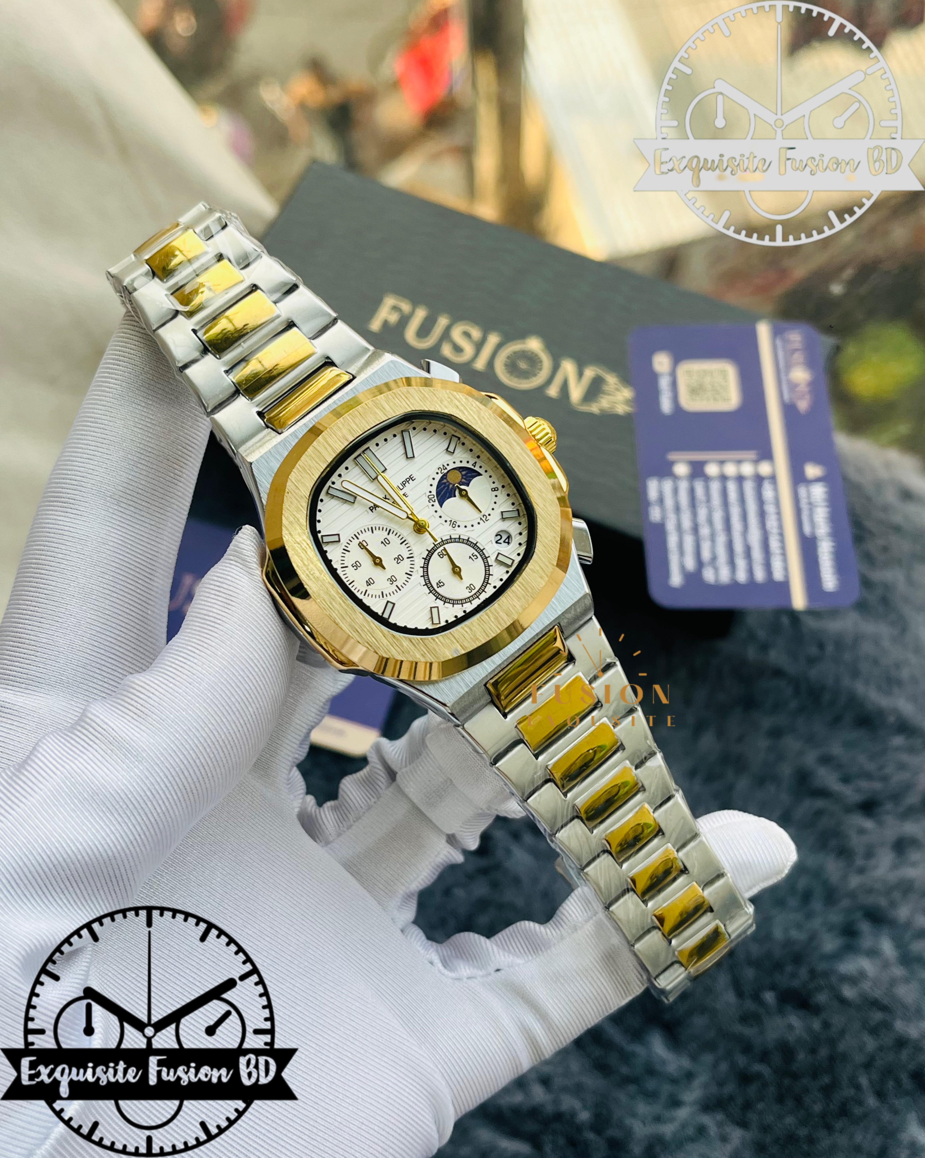 Patek White Gold Dual Tone Chronograph Watch (AA Grade)