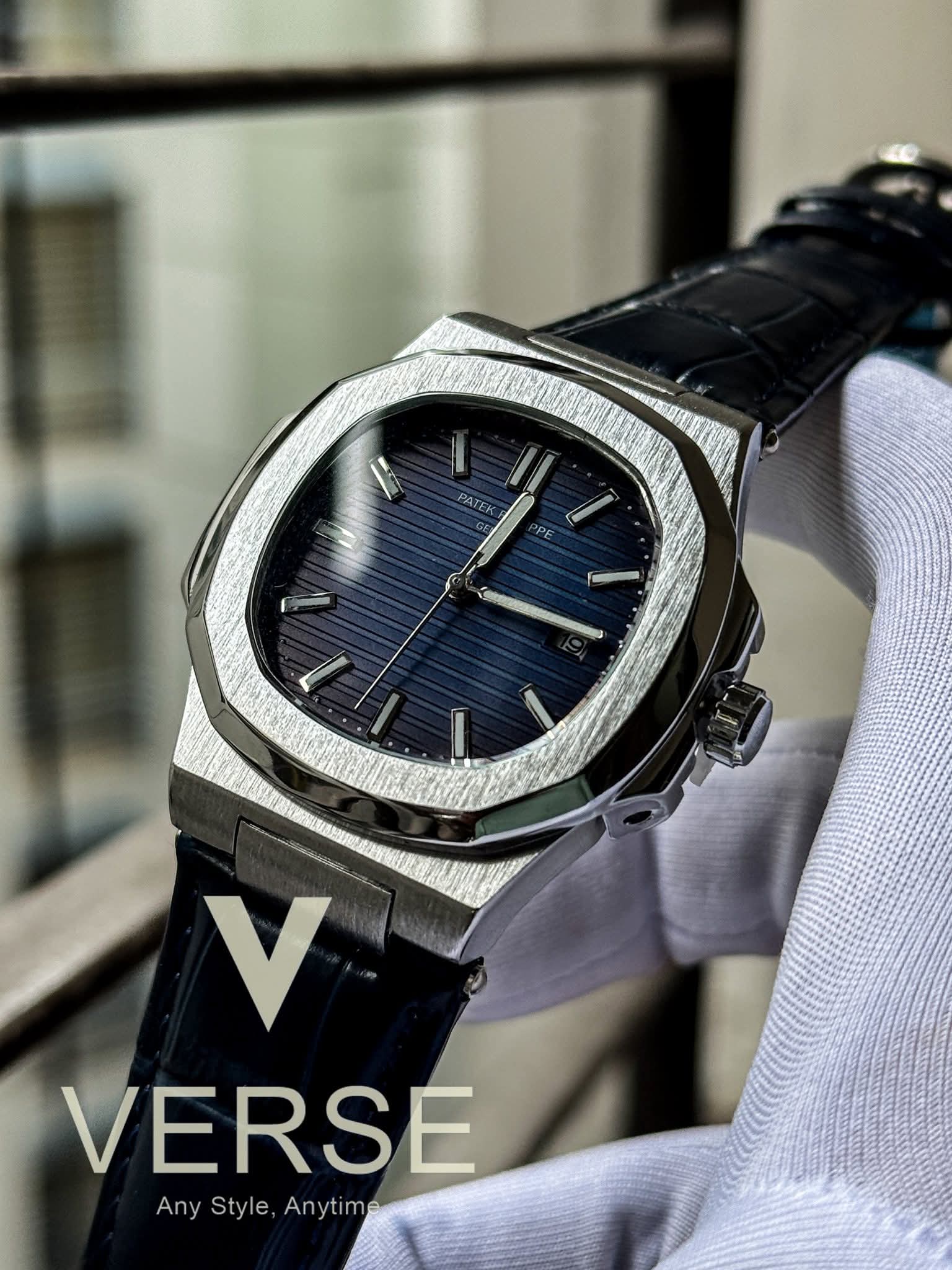 PATEK PHILIPPE Navy-Blue Belt Sunburst Blue Dial Quartz
