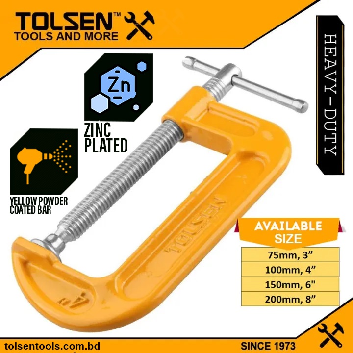 TOLSEN G Clamp (3" | 4" | 6" | 8") Powder Coated Bar,  Heavy Duty