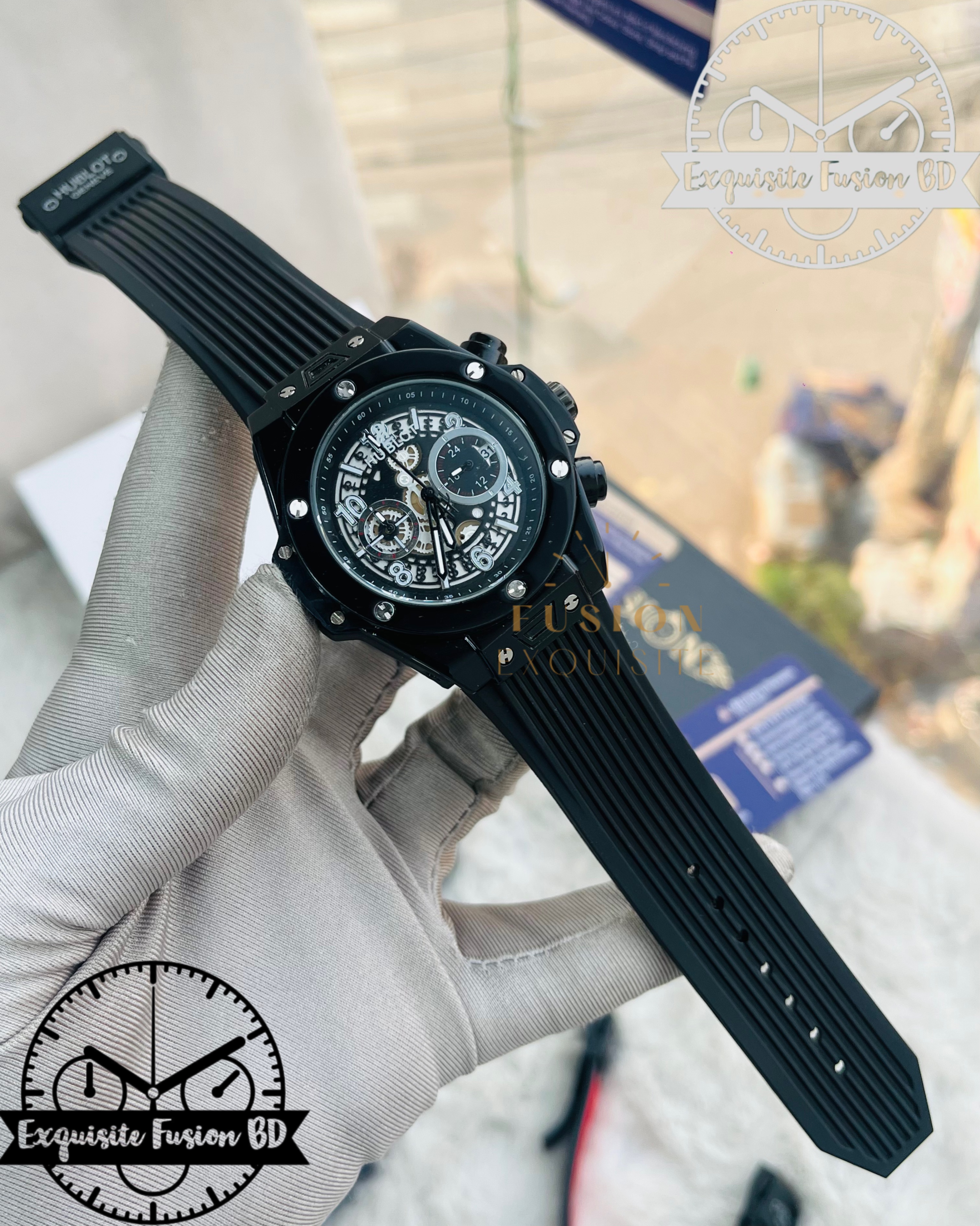Hublot Full Black Chronograph Silicone Belt Watch (AA Grade)