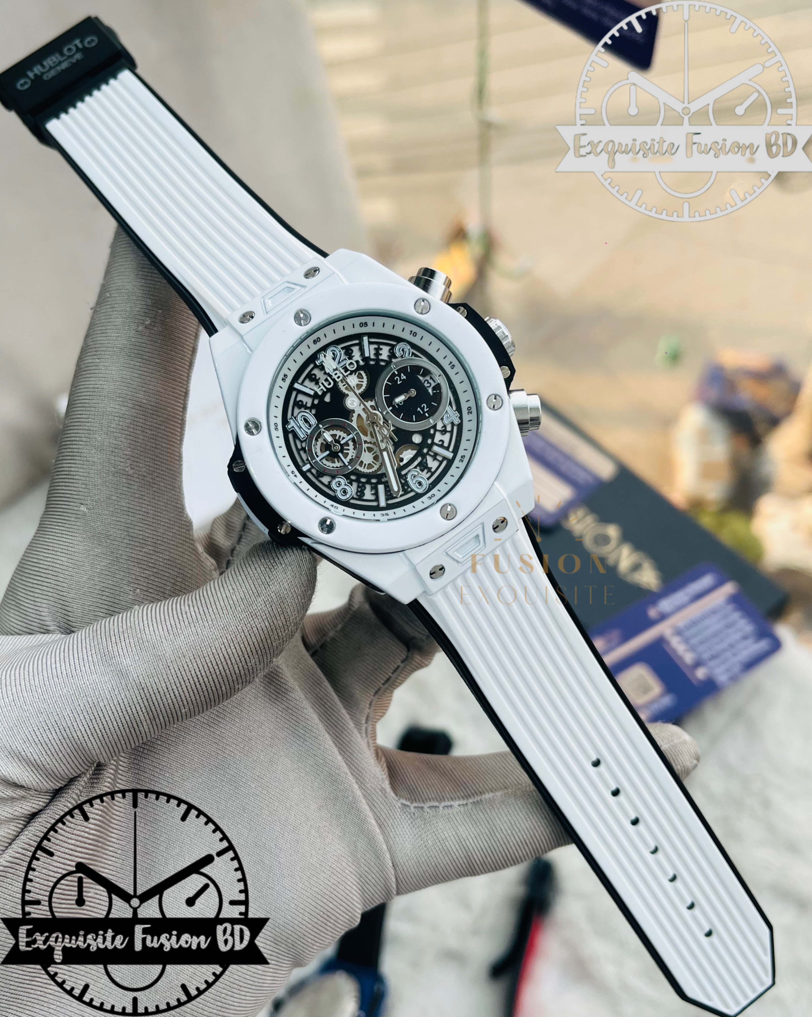Hublot White Chronograph Silicone Belt Watch (AA Grade)