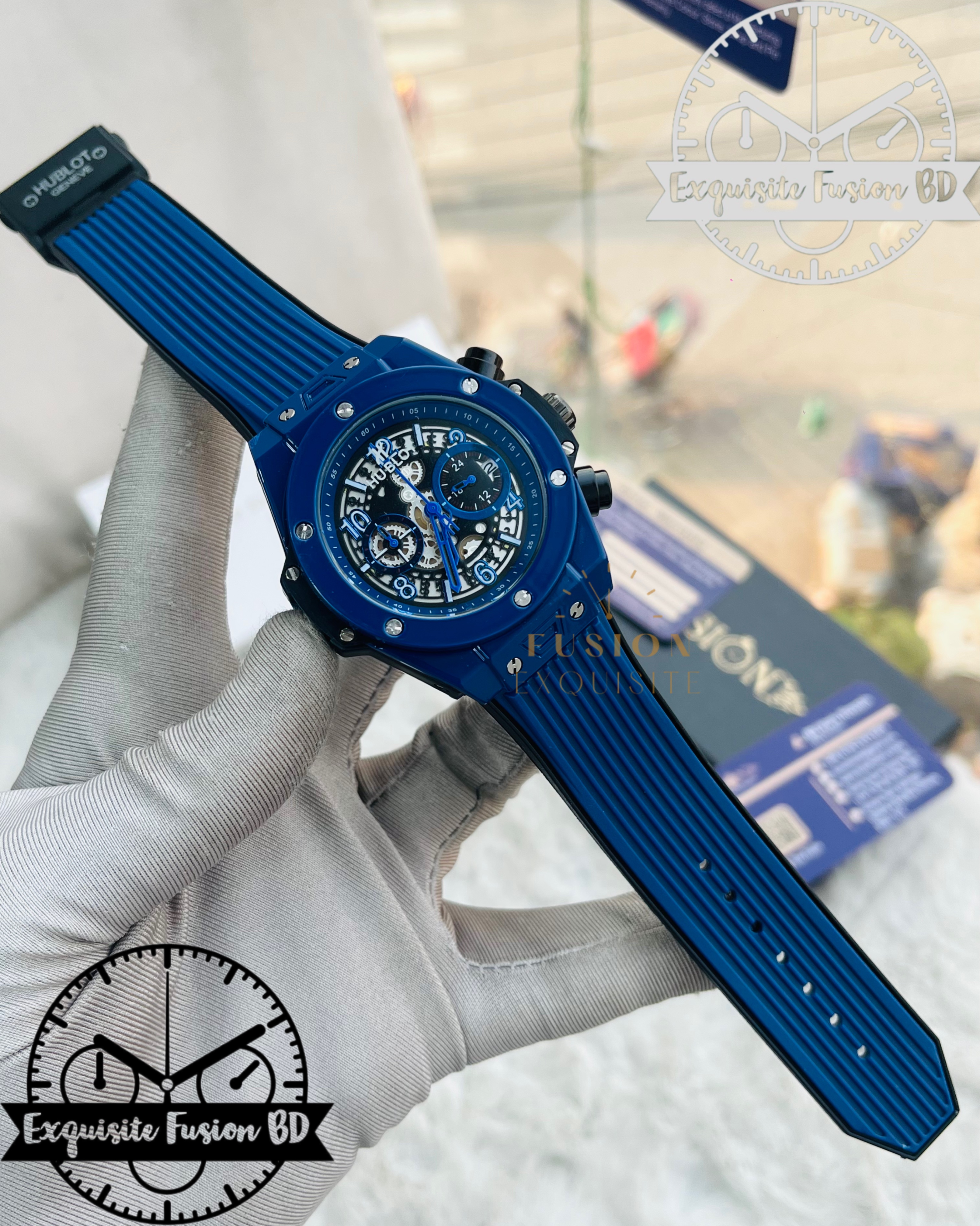 Hublot blue Chronograph Silicone Belt Watch (AA Grade)