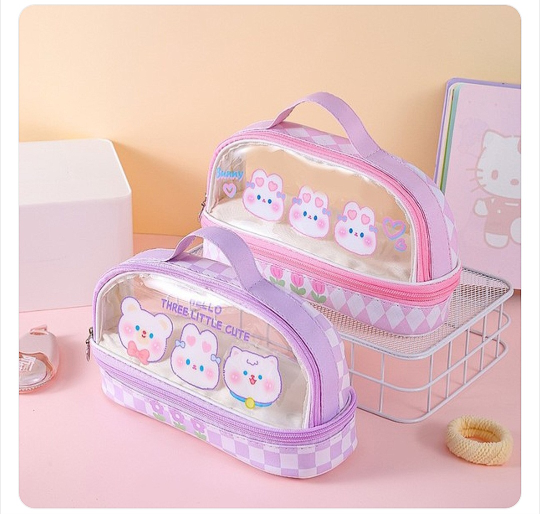 Large capacity double-layer transparent pencil case Japanese style_img_2