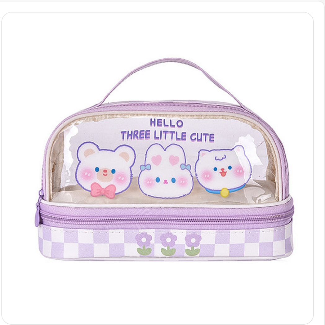 Large capacity double-layer transparent pencil case Japanese style_img_3