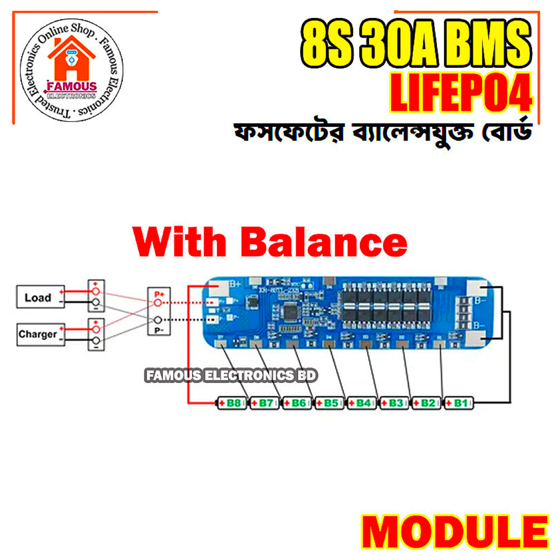 BMS 8S 24V LiFePo4 30A Battery Protection Board with Balance – Short Circuit, Overcharge & Overdischarge Protection_img_3