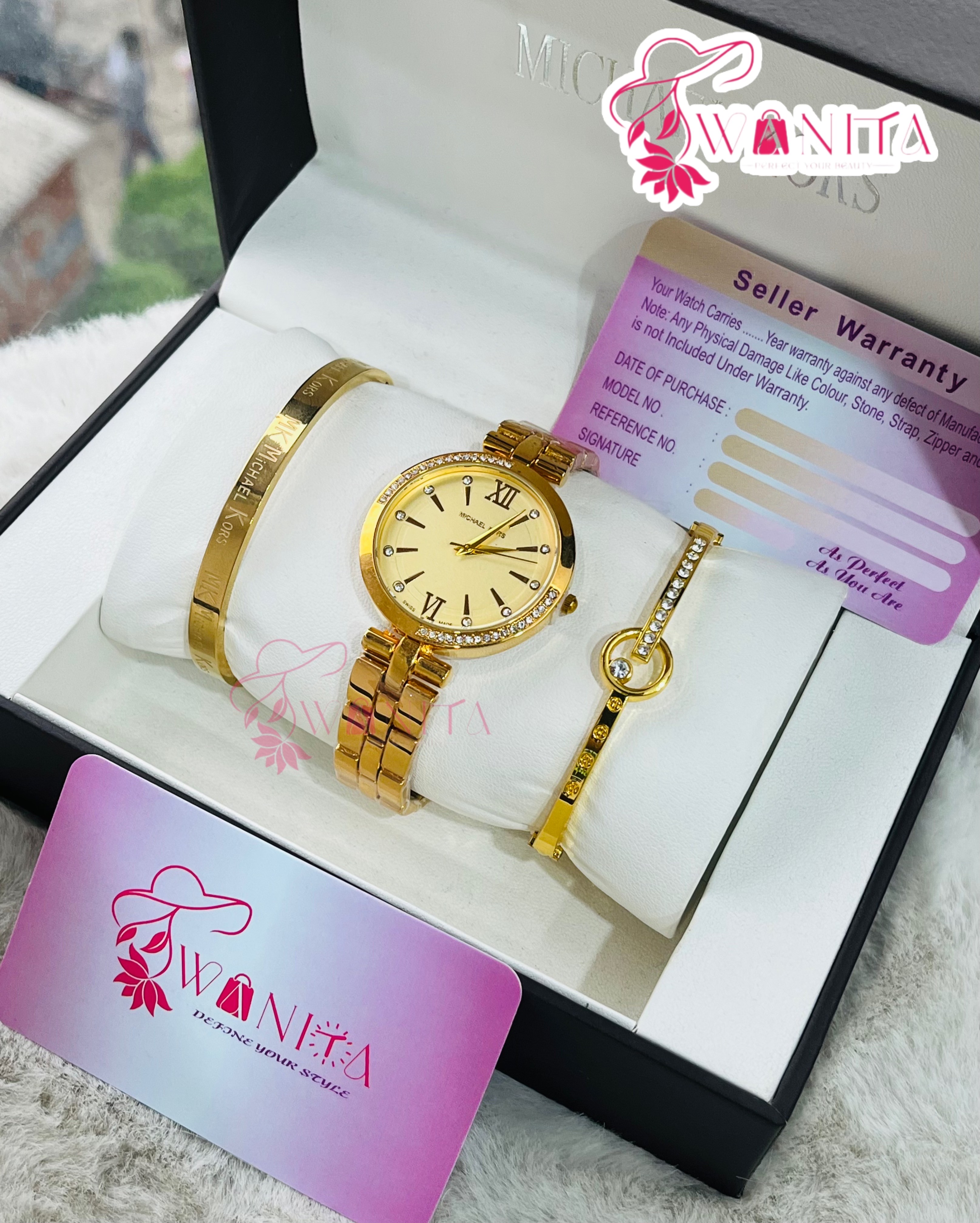 Ladies Mk Full Golden Set Box Watch