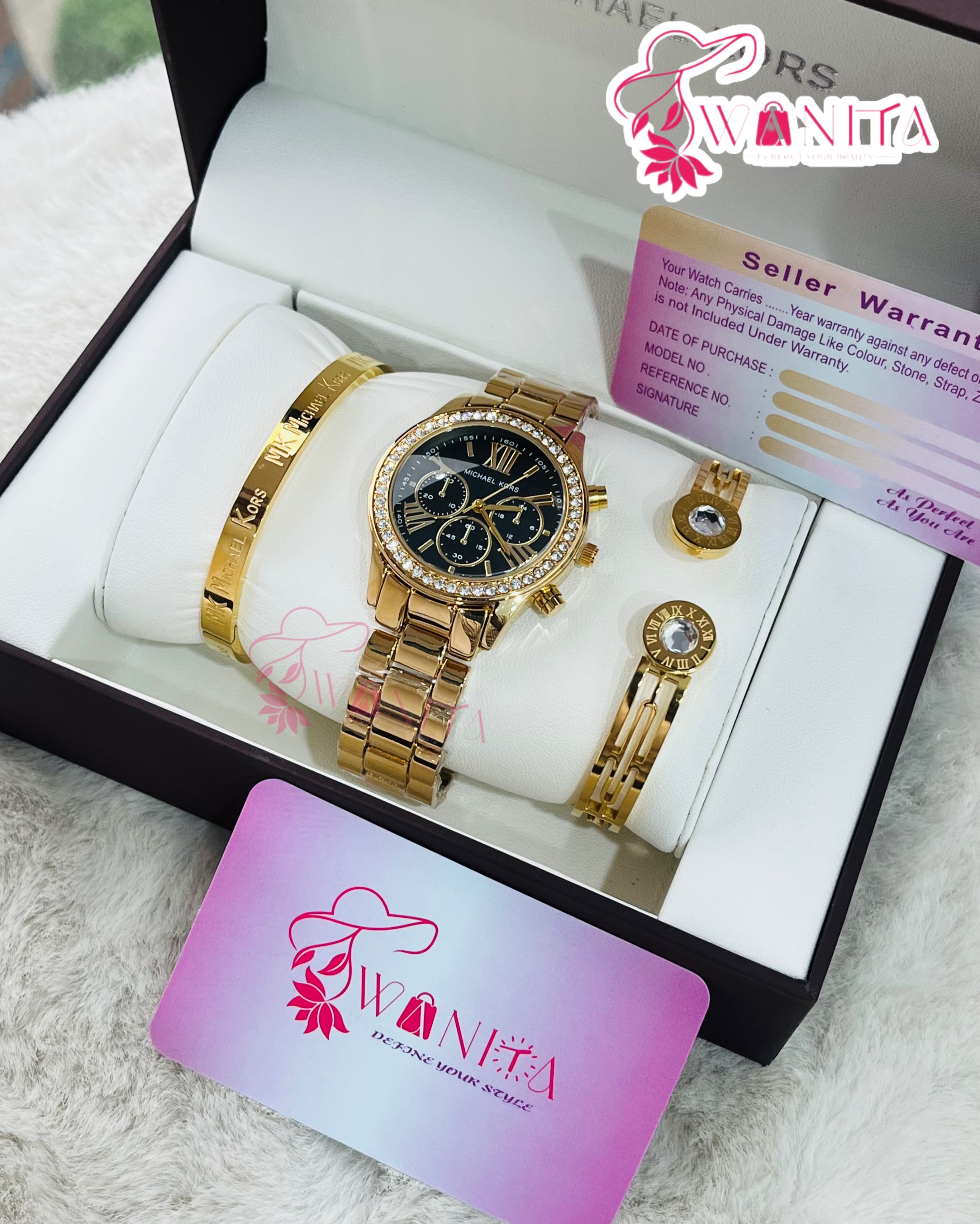 Ladies Mk Golden-Black Set Box Watches