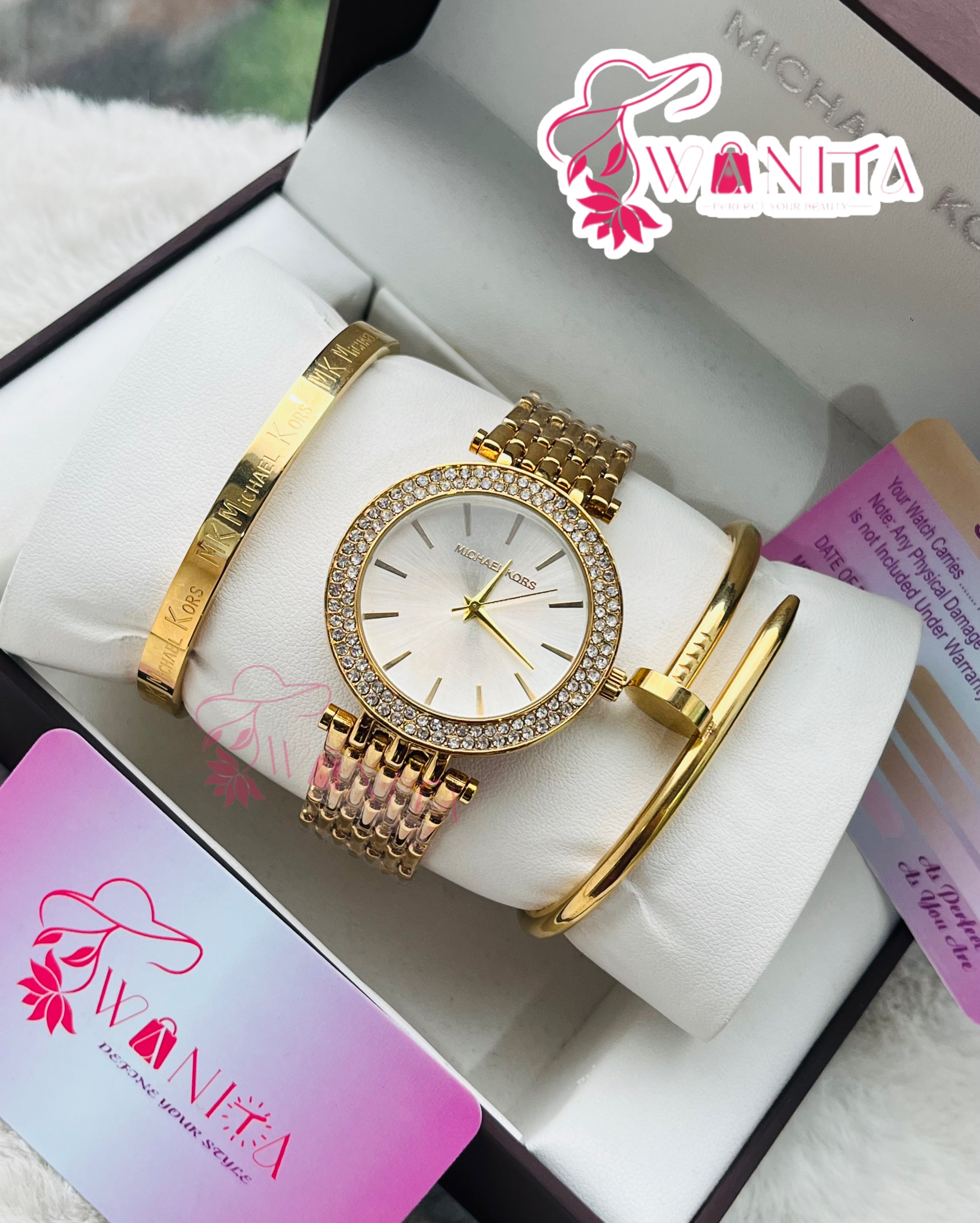 Ladies MK Golden-White Set Box Watches