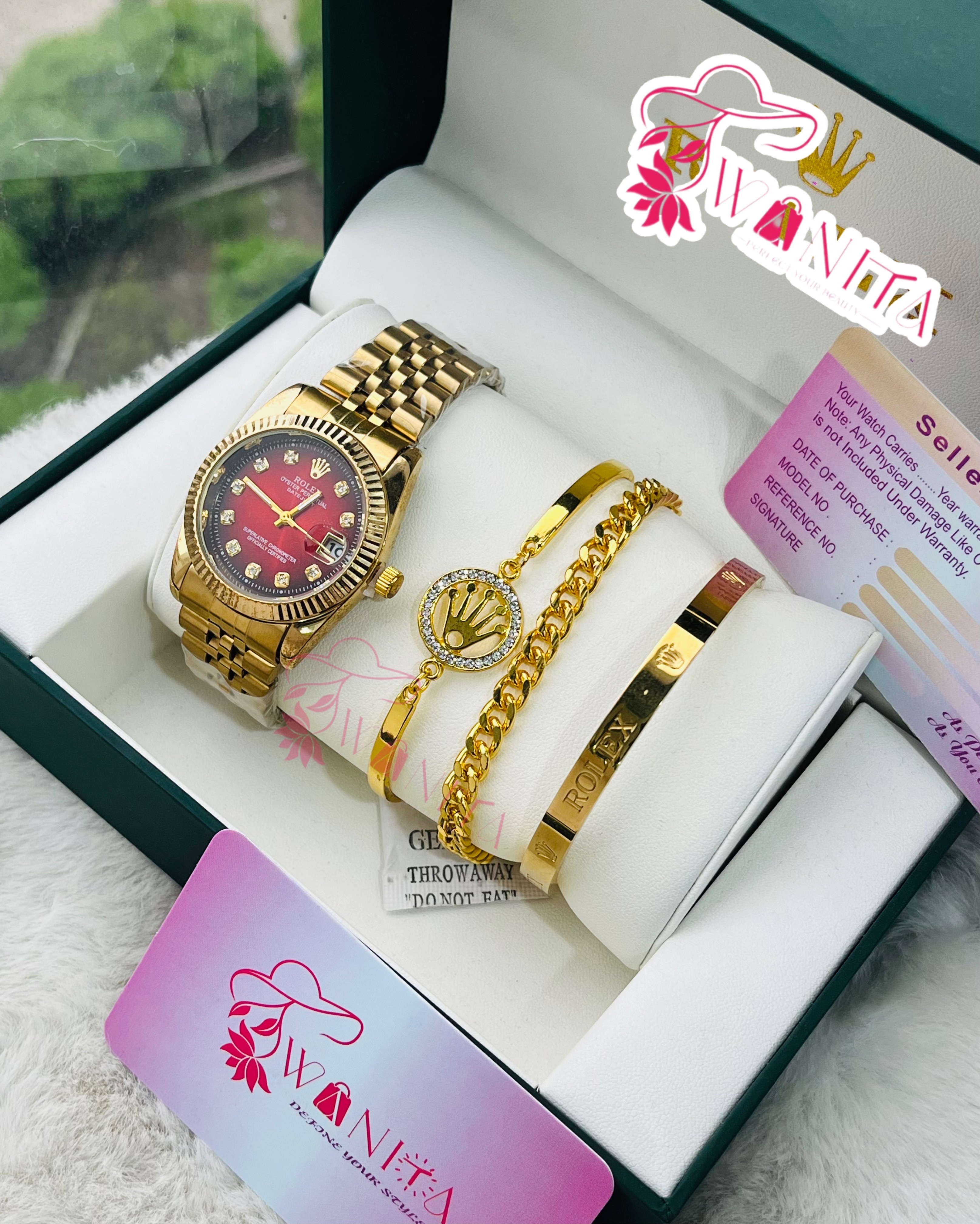 Ladies Golden-Red Ladies Set Box Watches