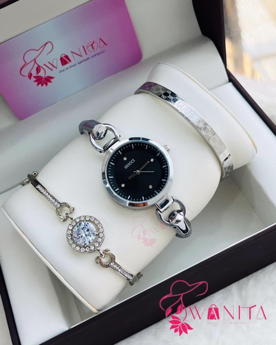 Ladies Gucci Silver-Black Set Box Watches